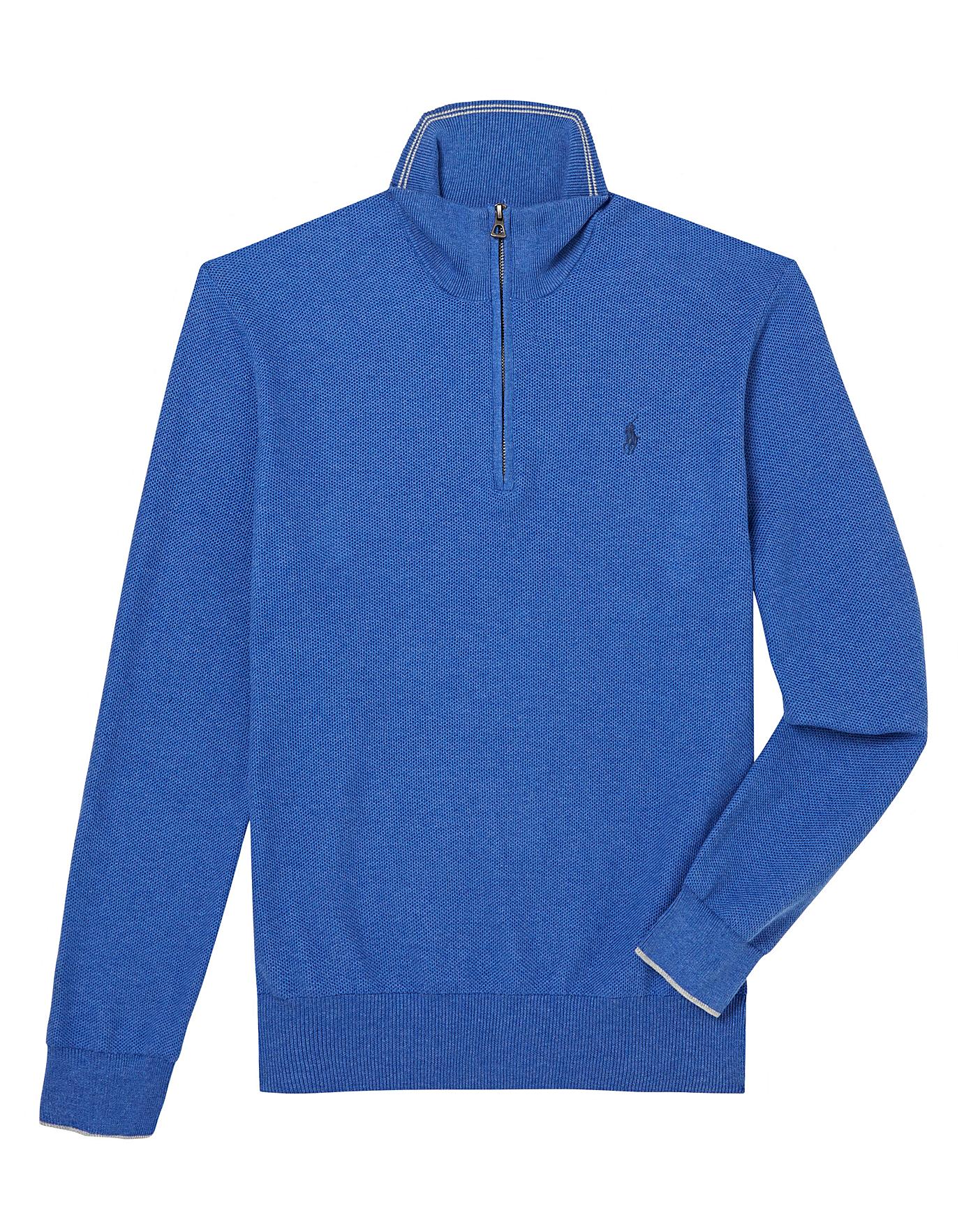 ralph lauren half zip sueded rib cotton jumper