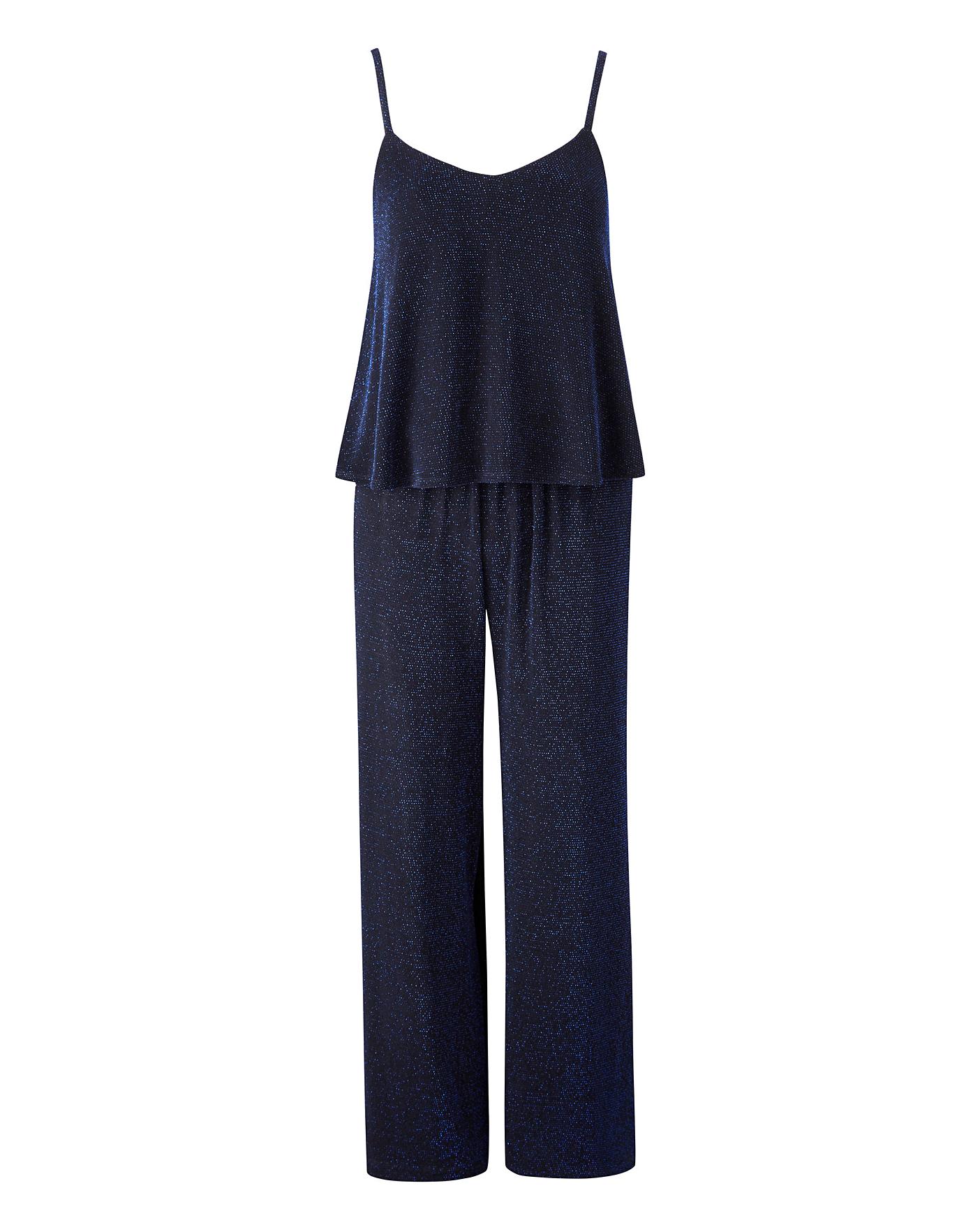 Black/Blue Glitter Layer Jumpsuit | Simply Be