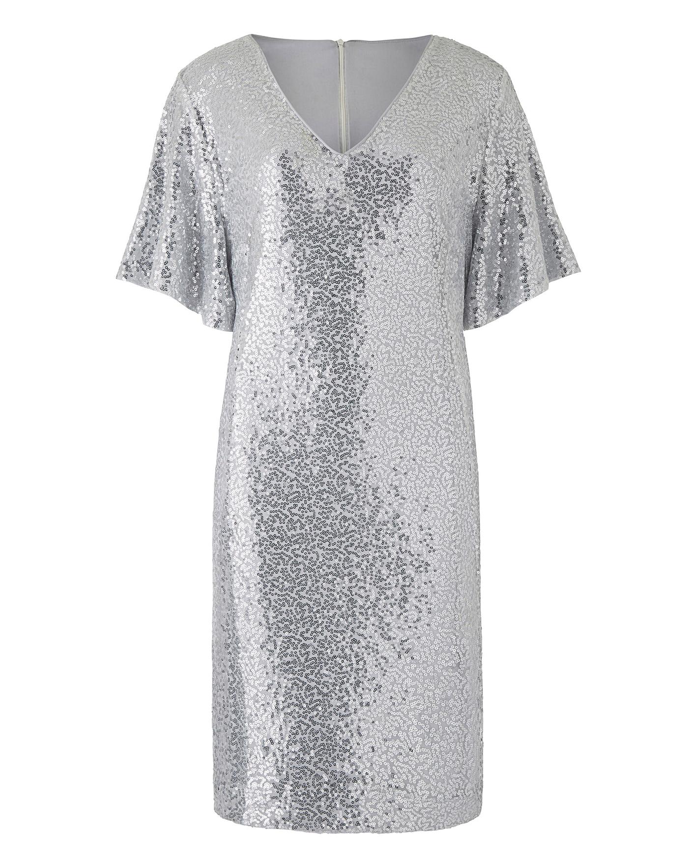 silver sequin shift dress