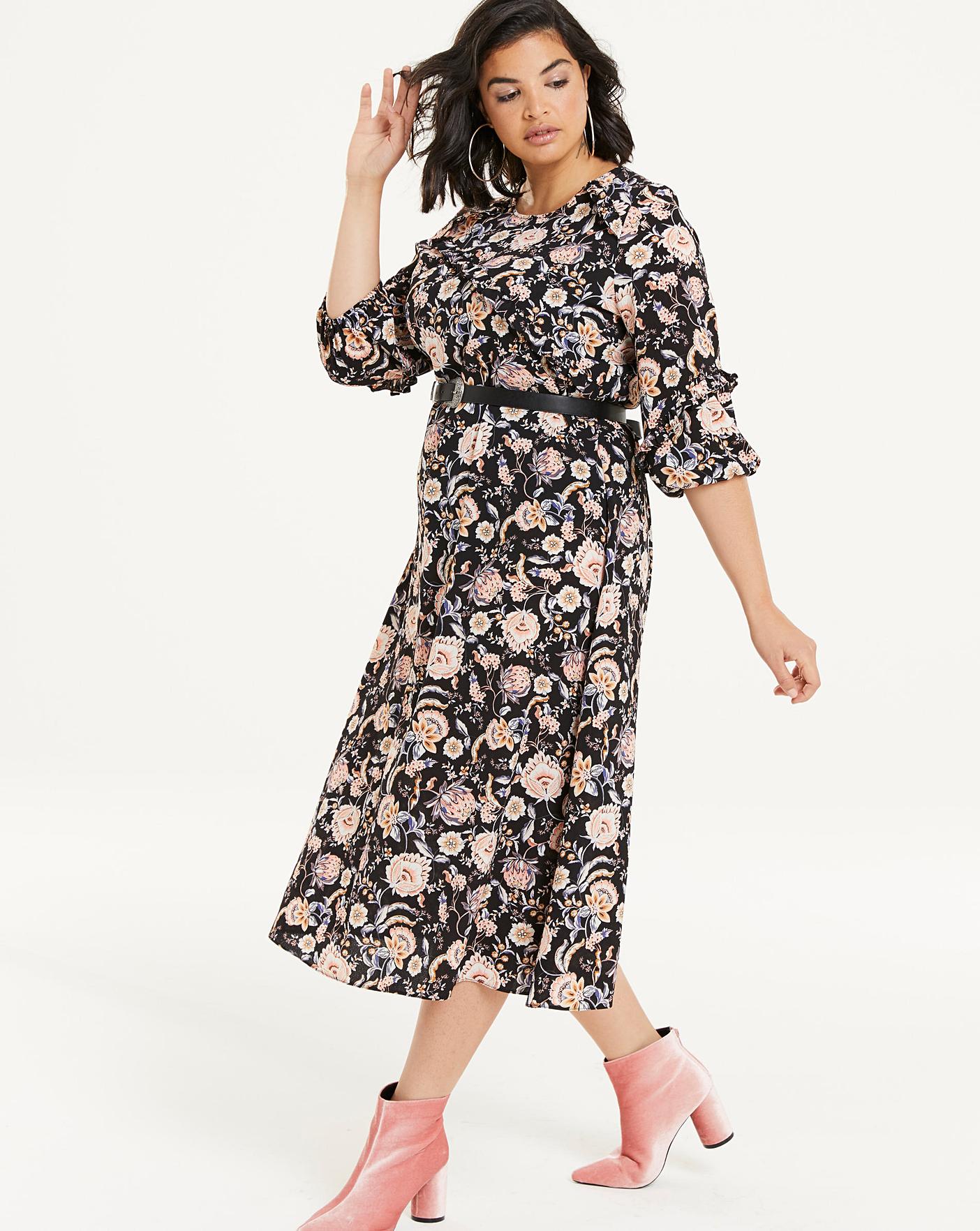 frill sleeve midi dress