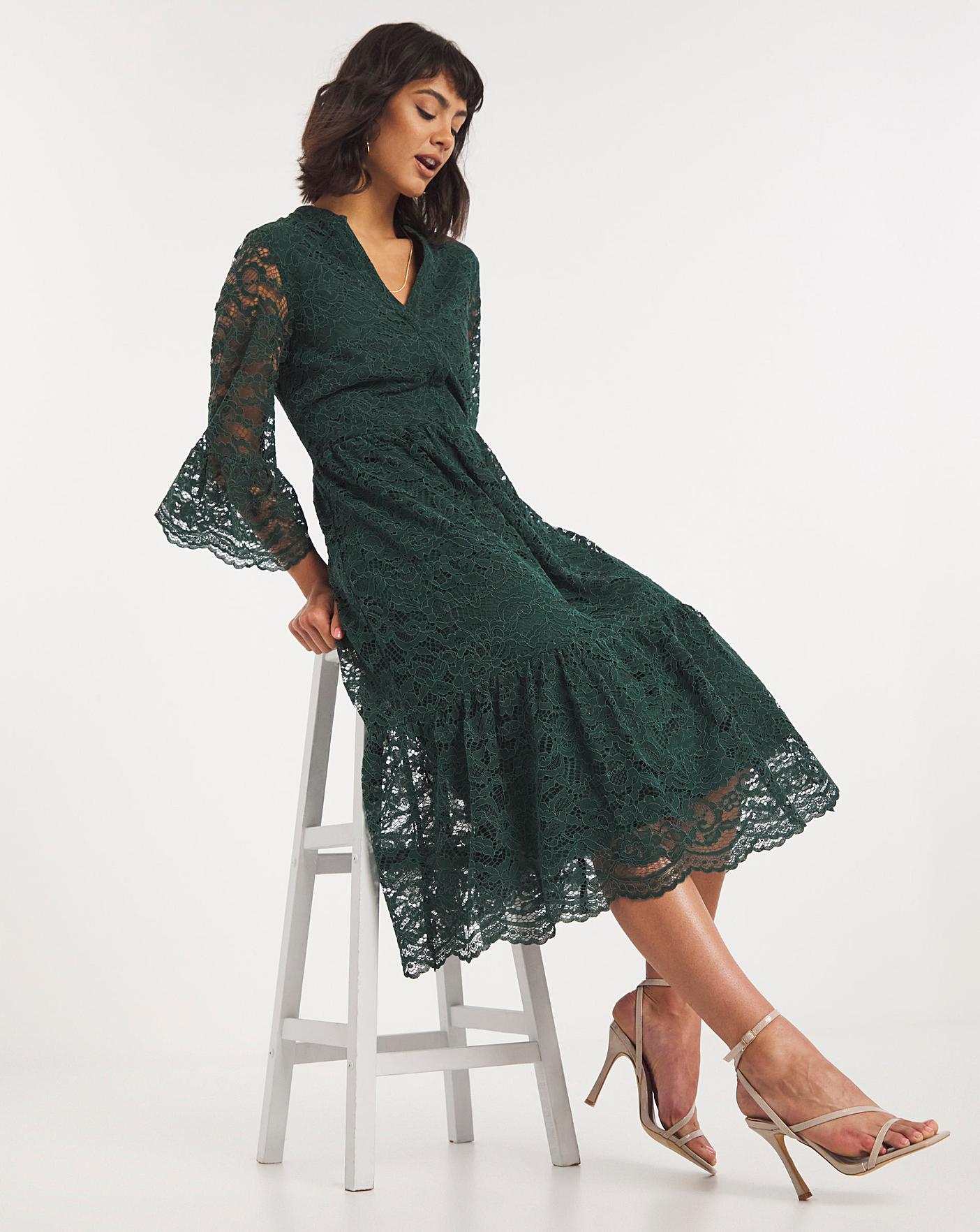 Lace Puff Sleeve Midi Dress | Fashion World