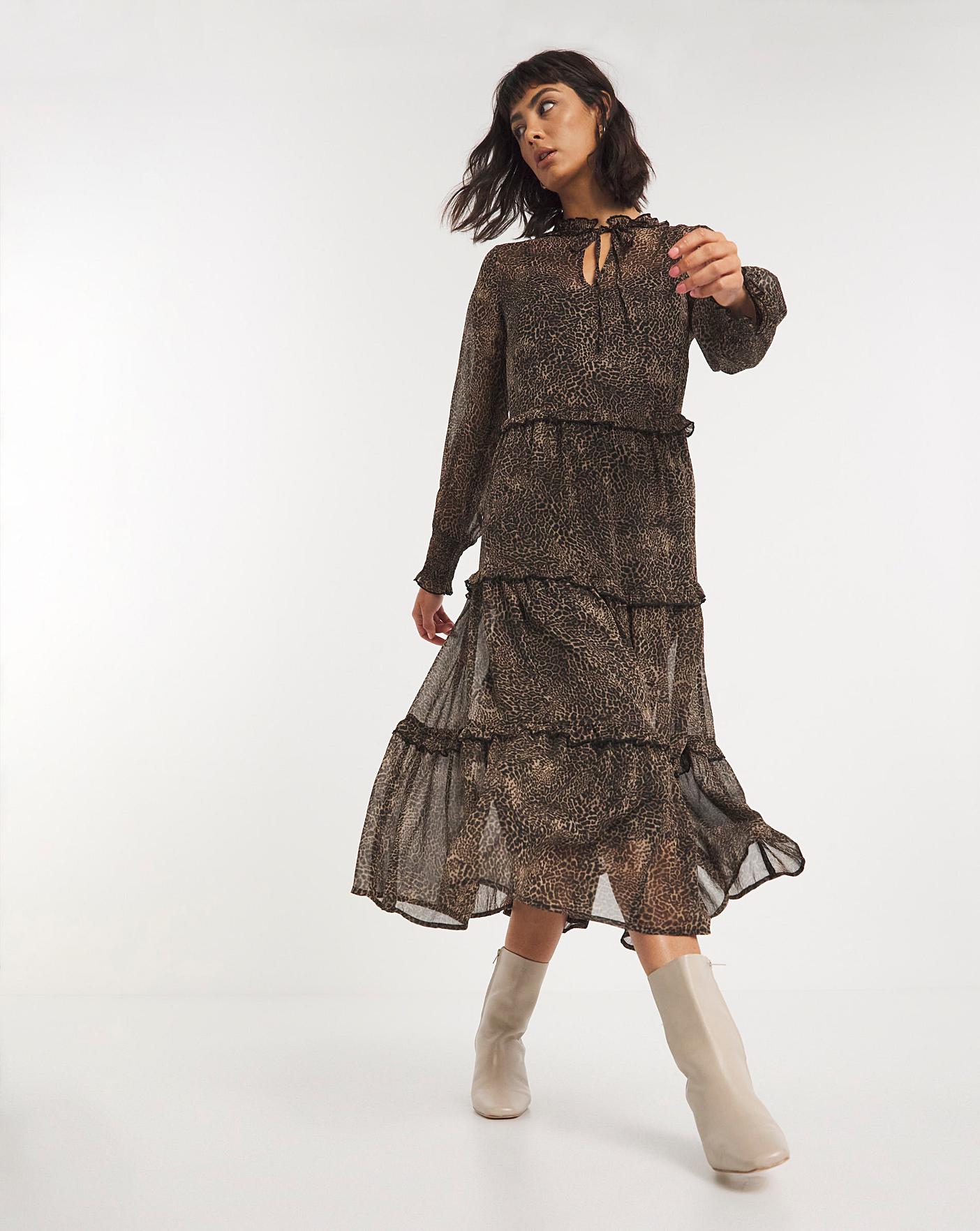 Animal Print Chiffon Tiered Smock Dress | J D Williams