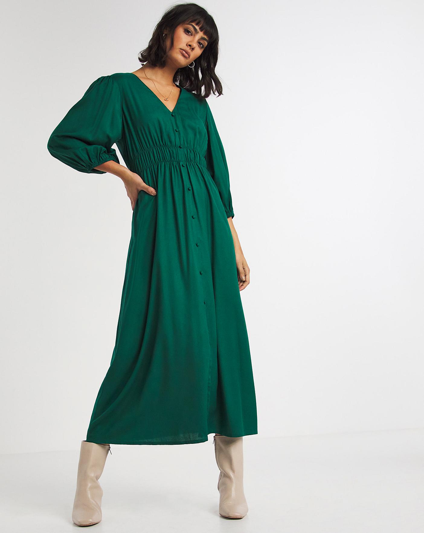 Green Shirred Waist Tea Dress | Marisota