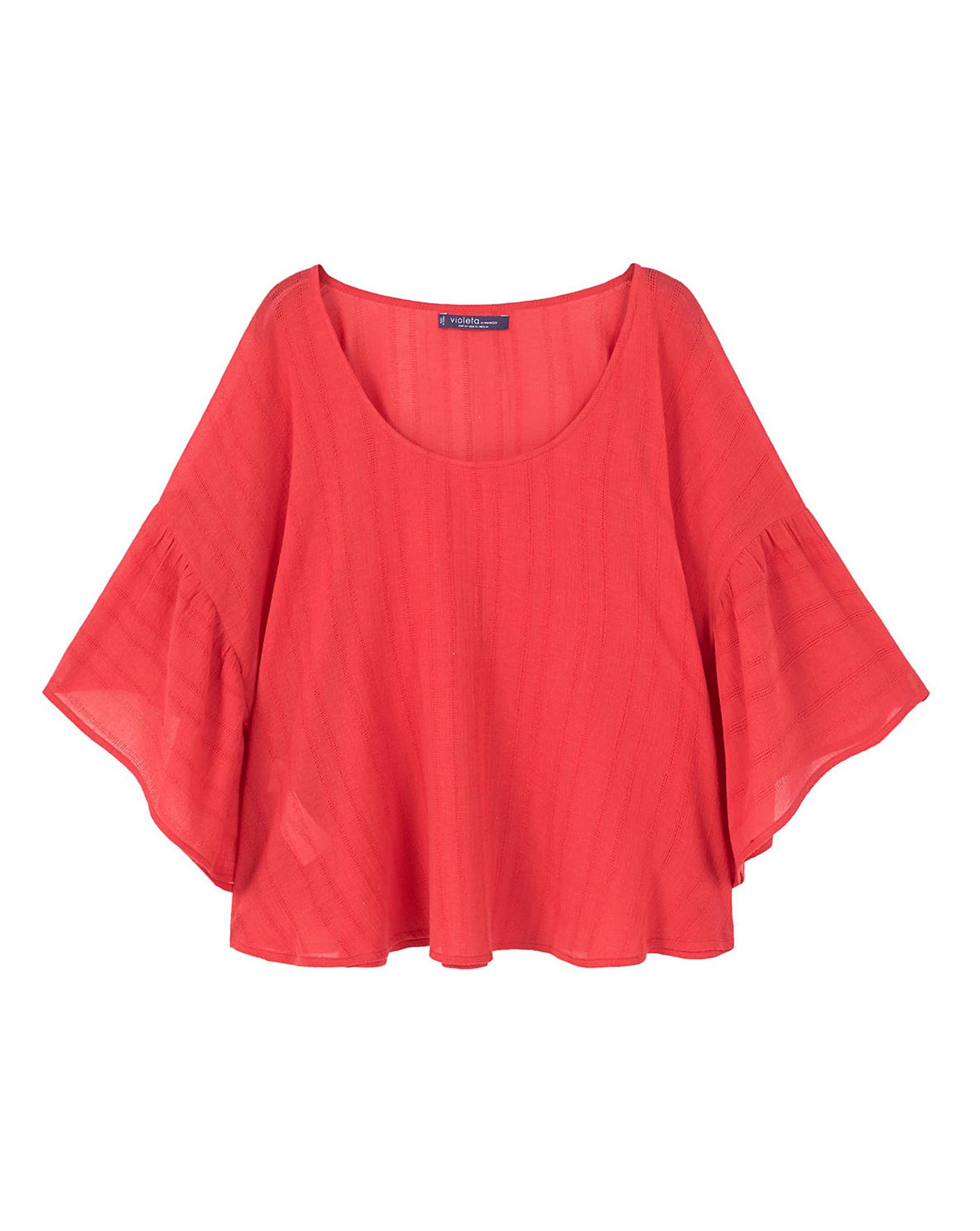 Violeta by Mango Fluted Sleeve Cape Top Fashion World