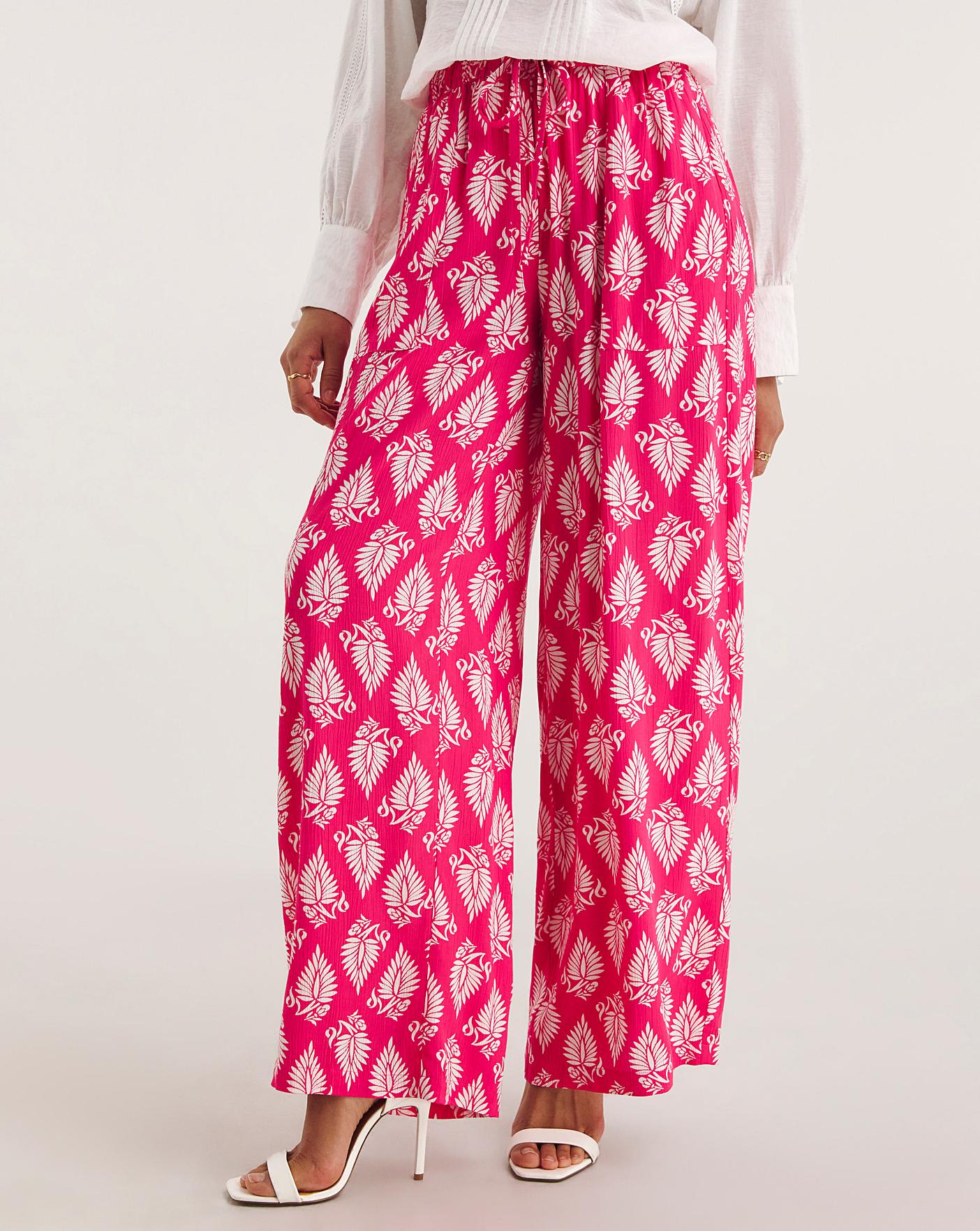 Pink Print Crinkle Wide Leg Trousers Oxendales