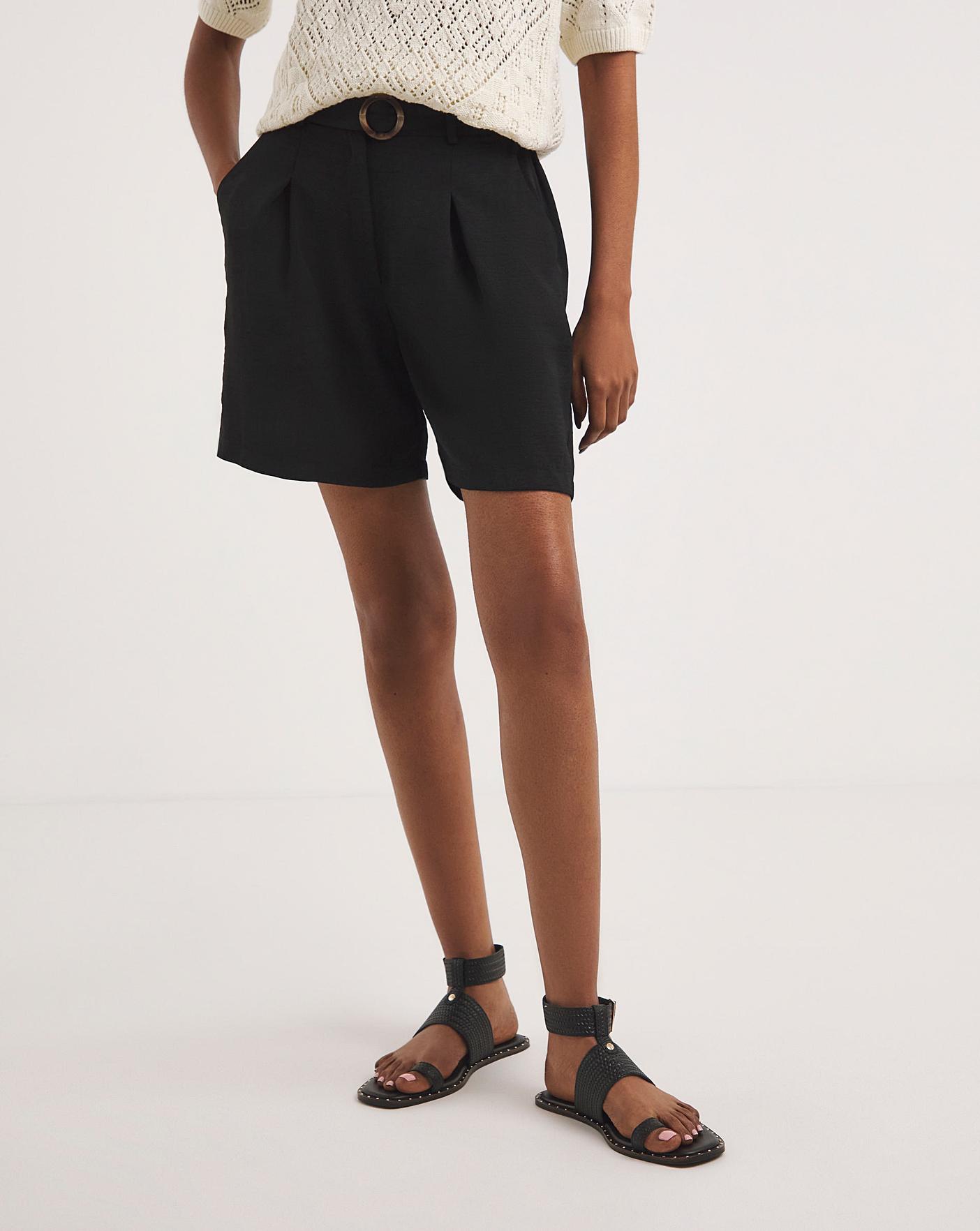 Black Textured Belted City Shorts | J D Williams