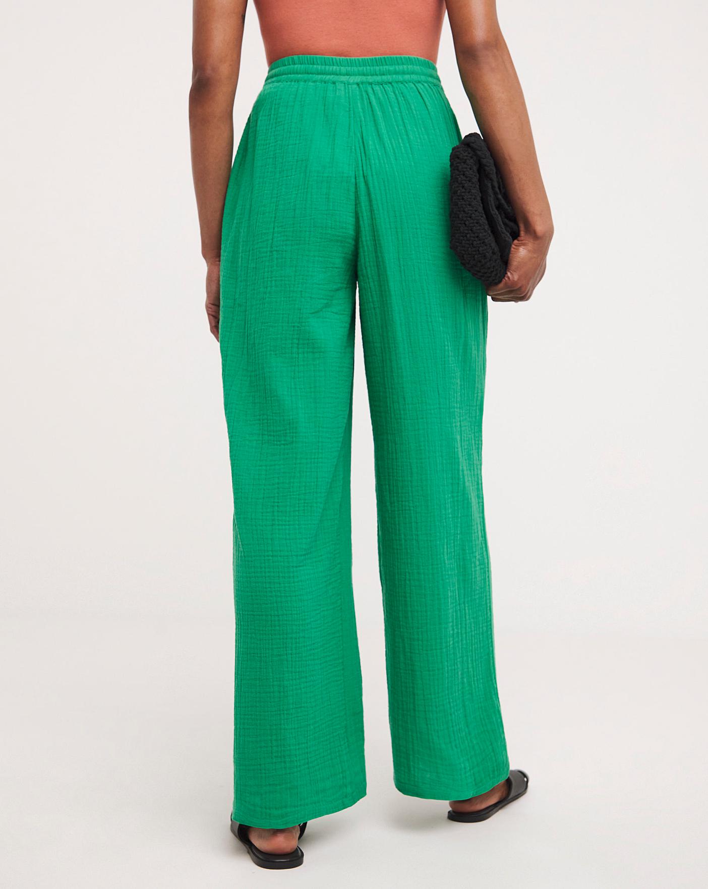 Jade Green Soft Cotton Wide Leg Trousers