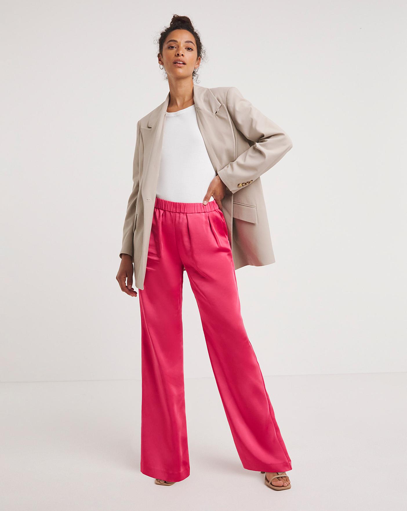 Pink Satin Trousers with Pull On Waist