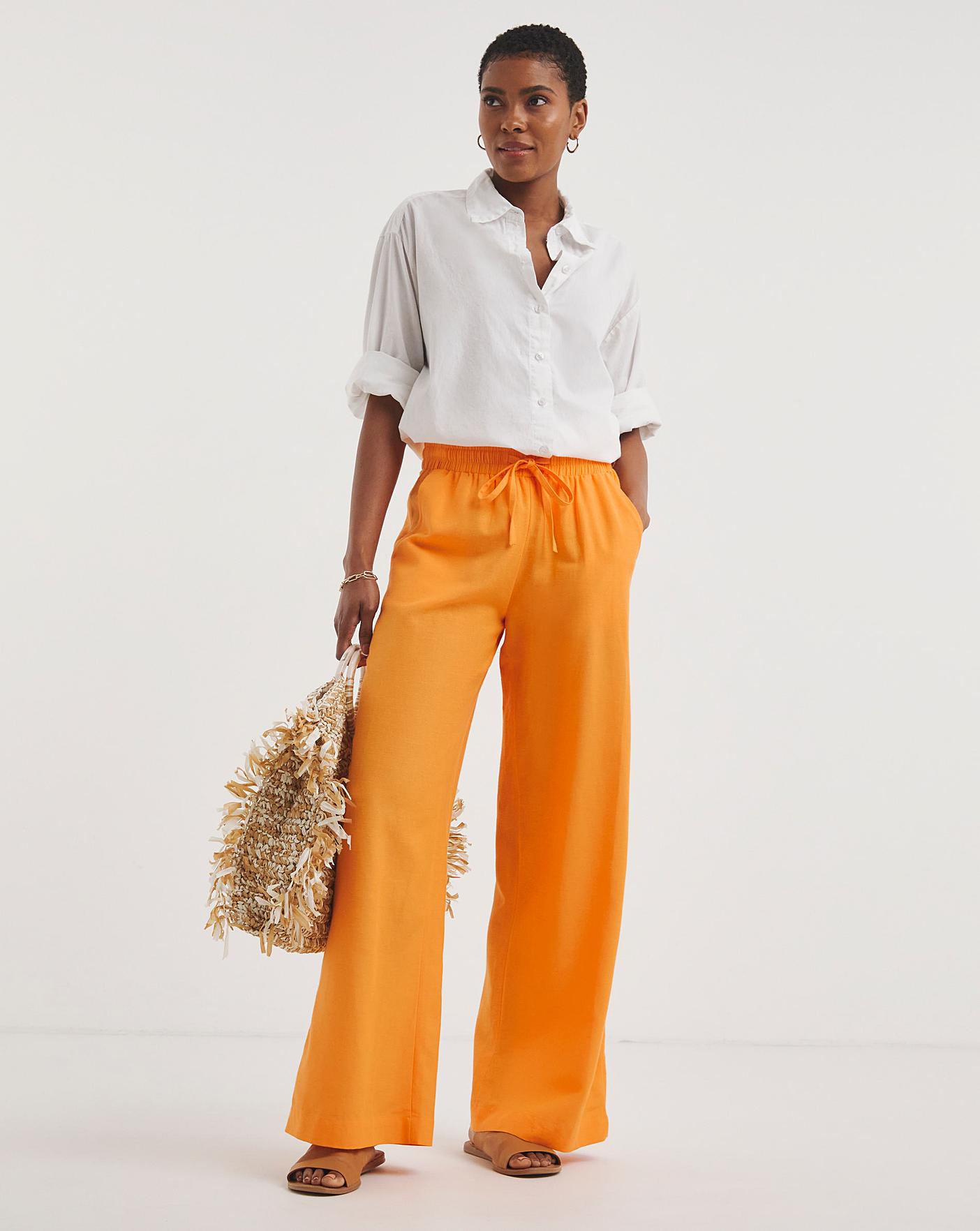 Orange Linen Wide Leg Trousers | J D Williams
