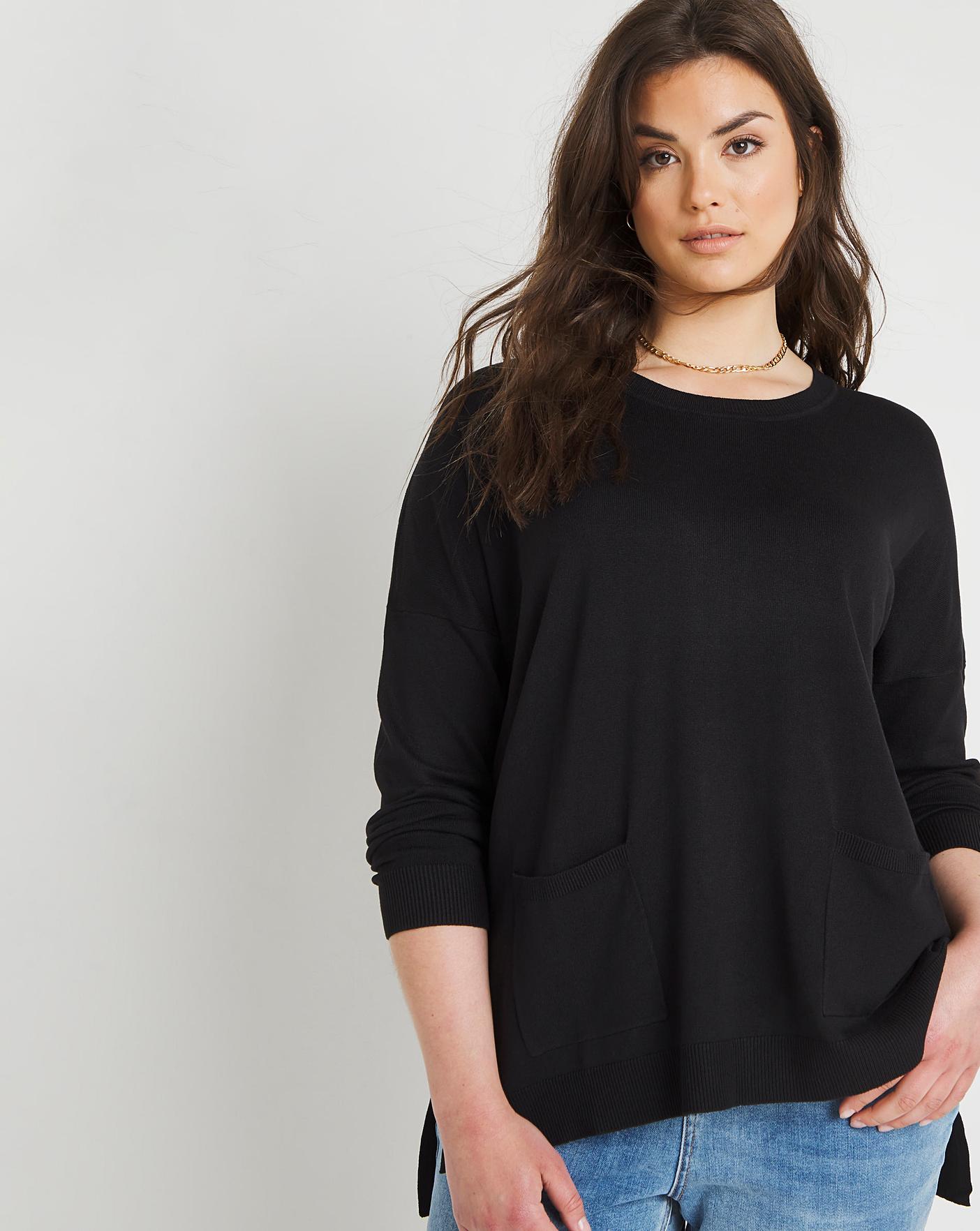 Black Boxy Jumper With Pockets | Simply Be