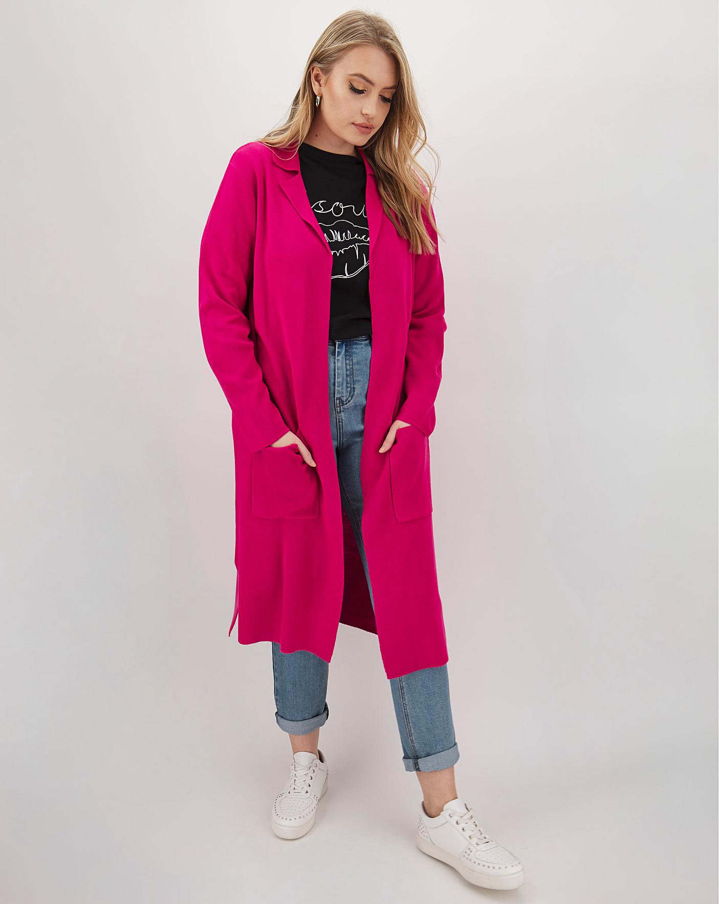 Bright Pink Longline Coatigan | Simply Be