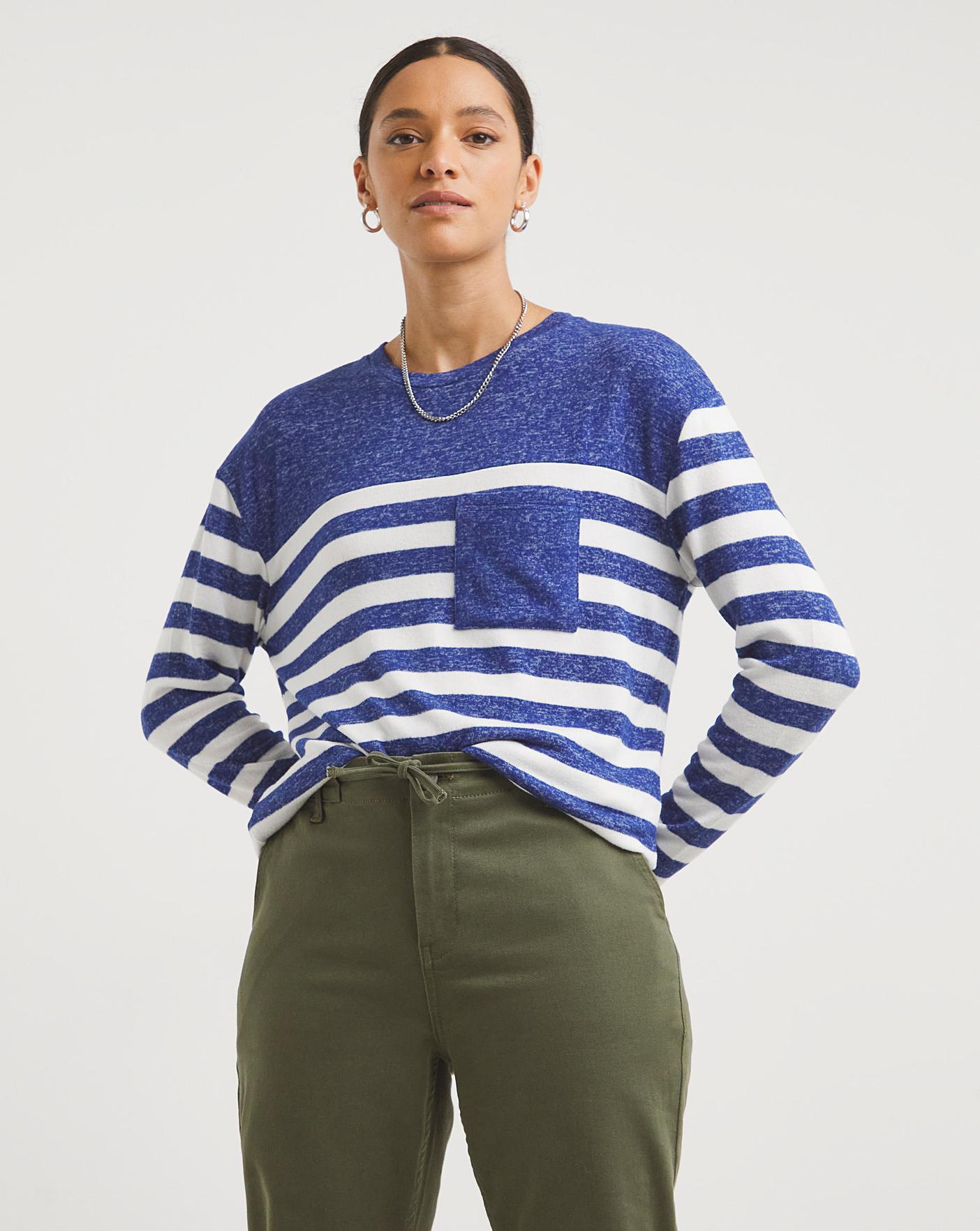 Blue Stripe Soft Touch Pocket Detail Top | J D Williams