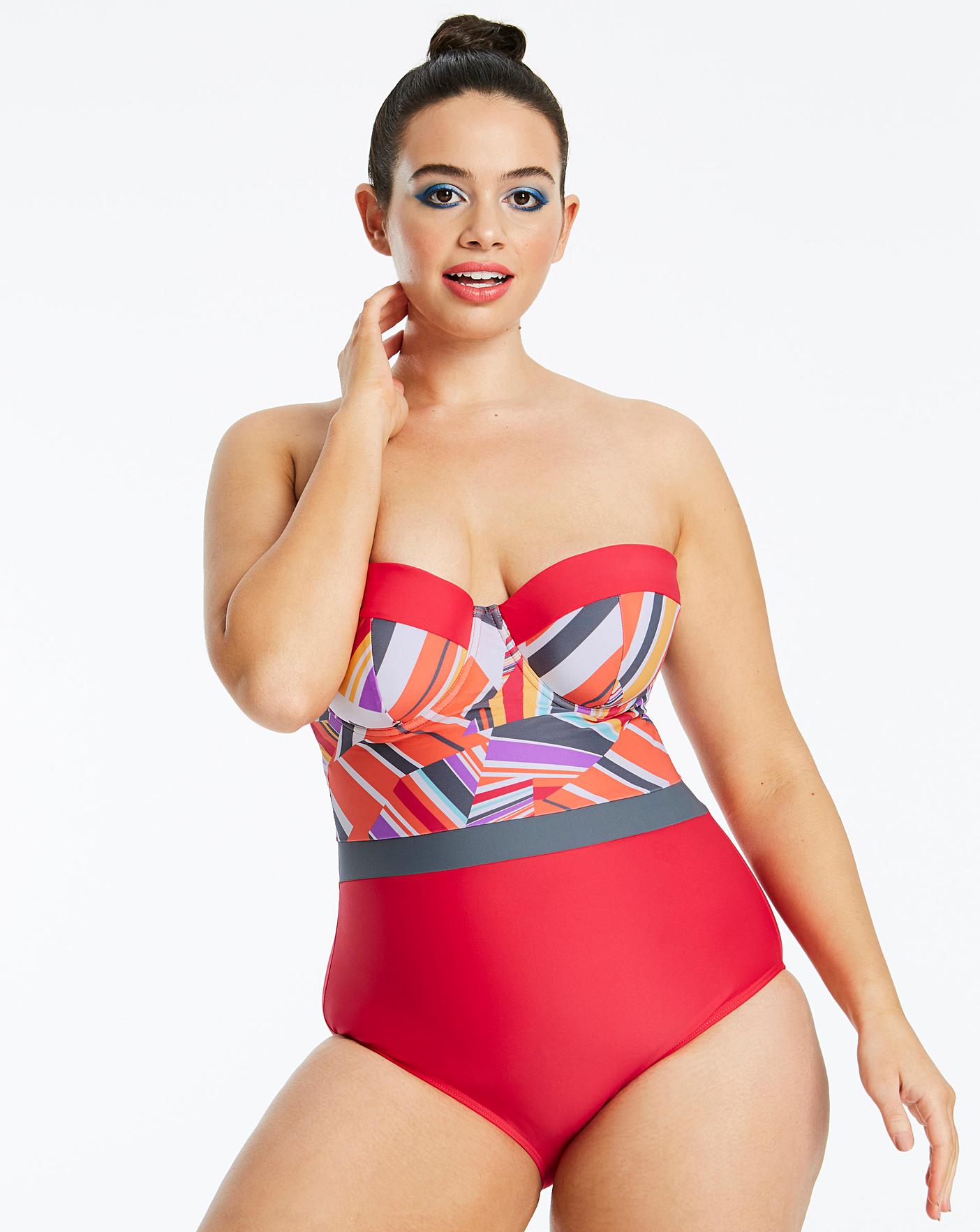 Print Panelled Multiway Bandeau Swimsuit Simply Be