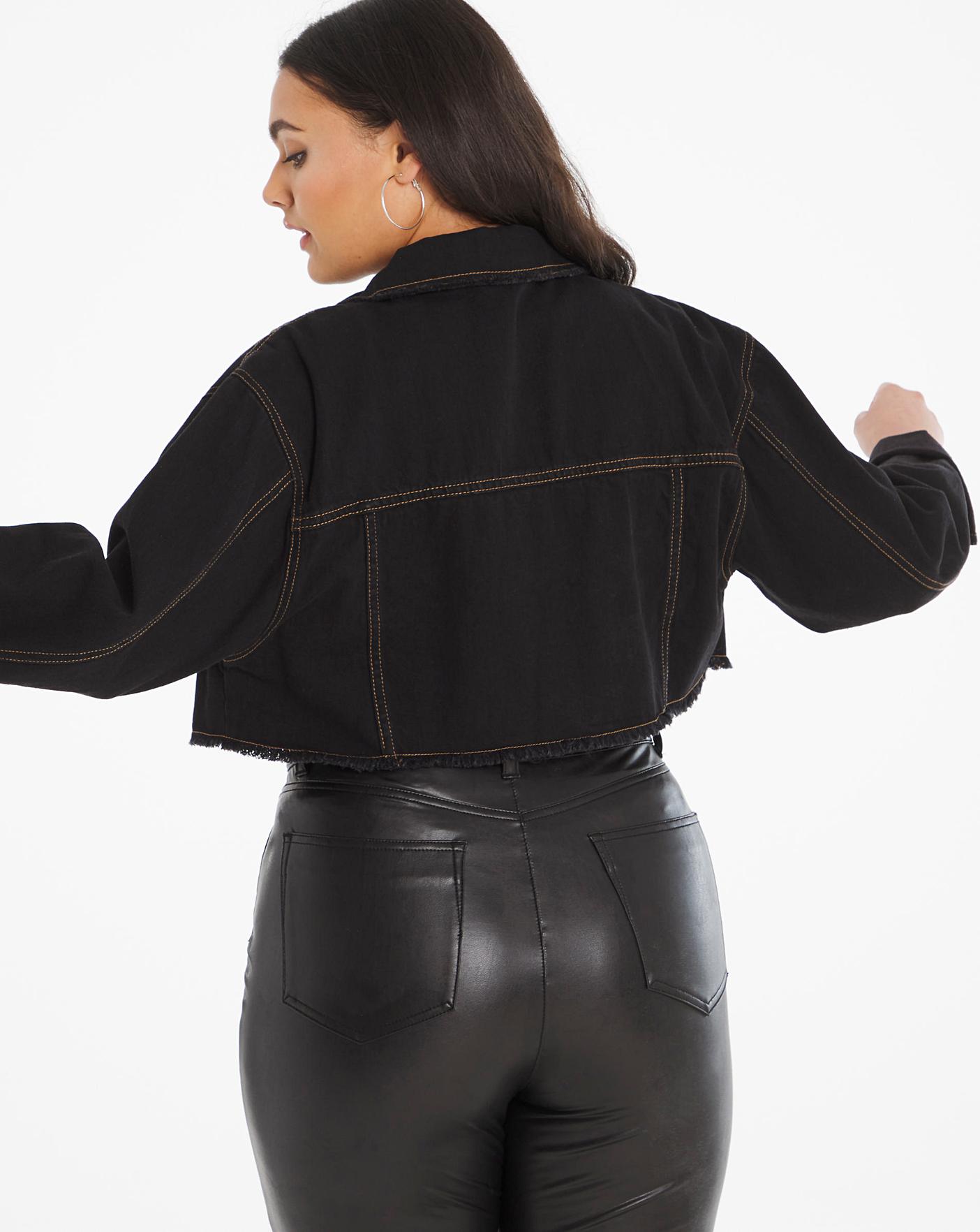 Black Studded Crop Denim Jacket Simply Be