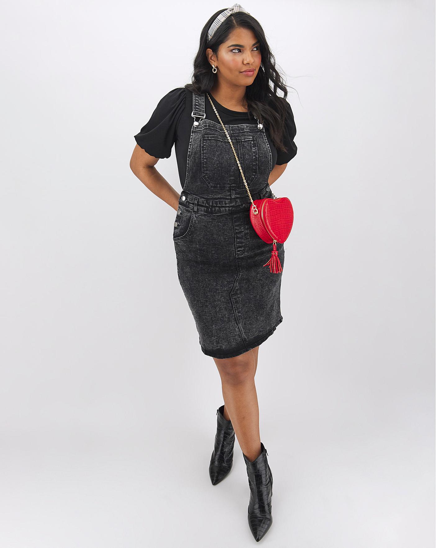 black denim skirt dungarees