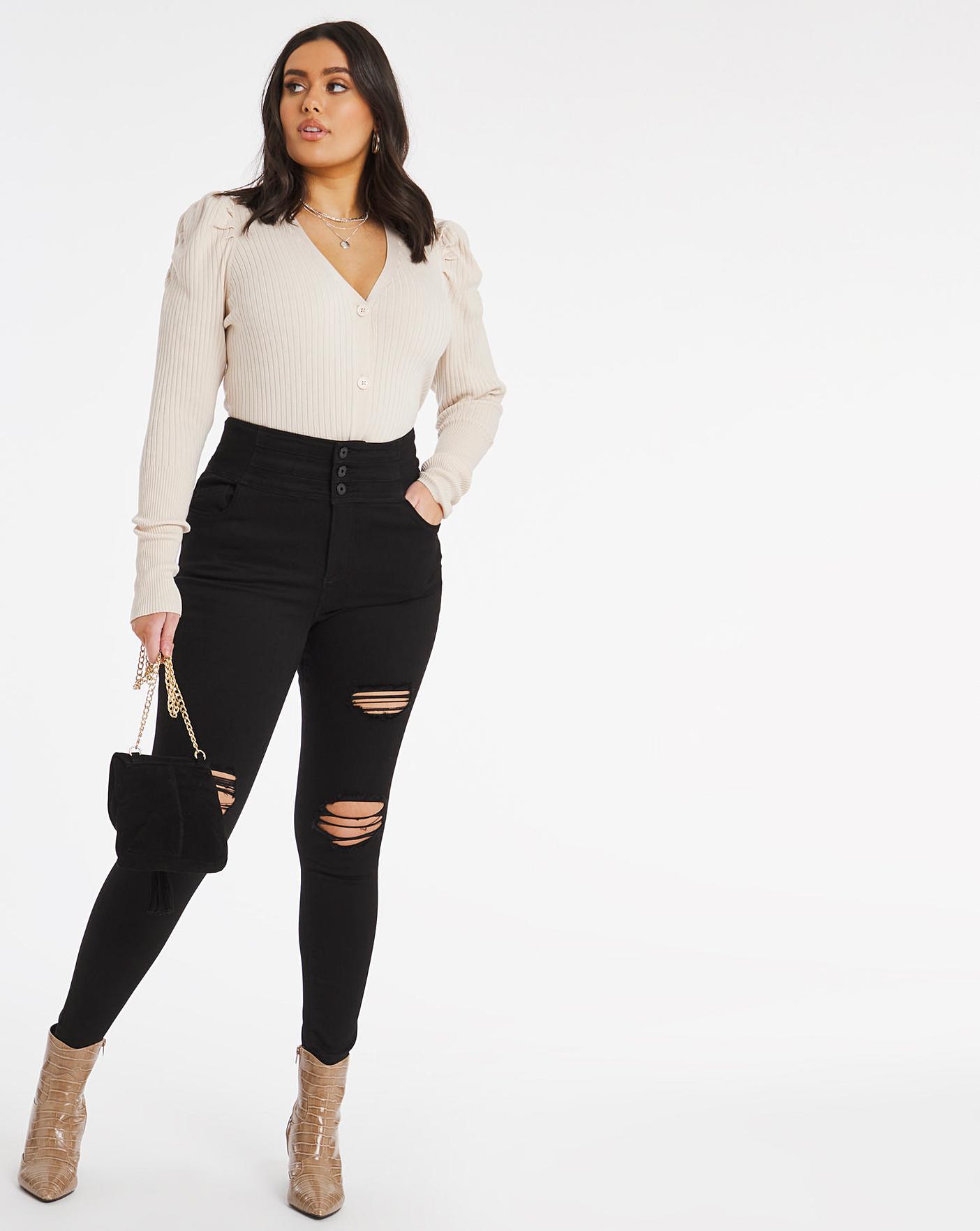 washed black ripped skinny jeans