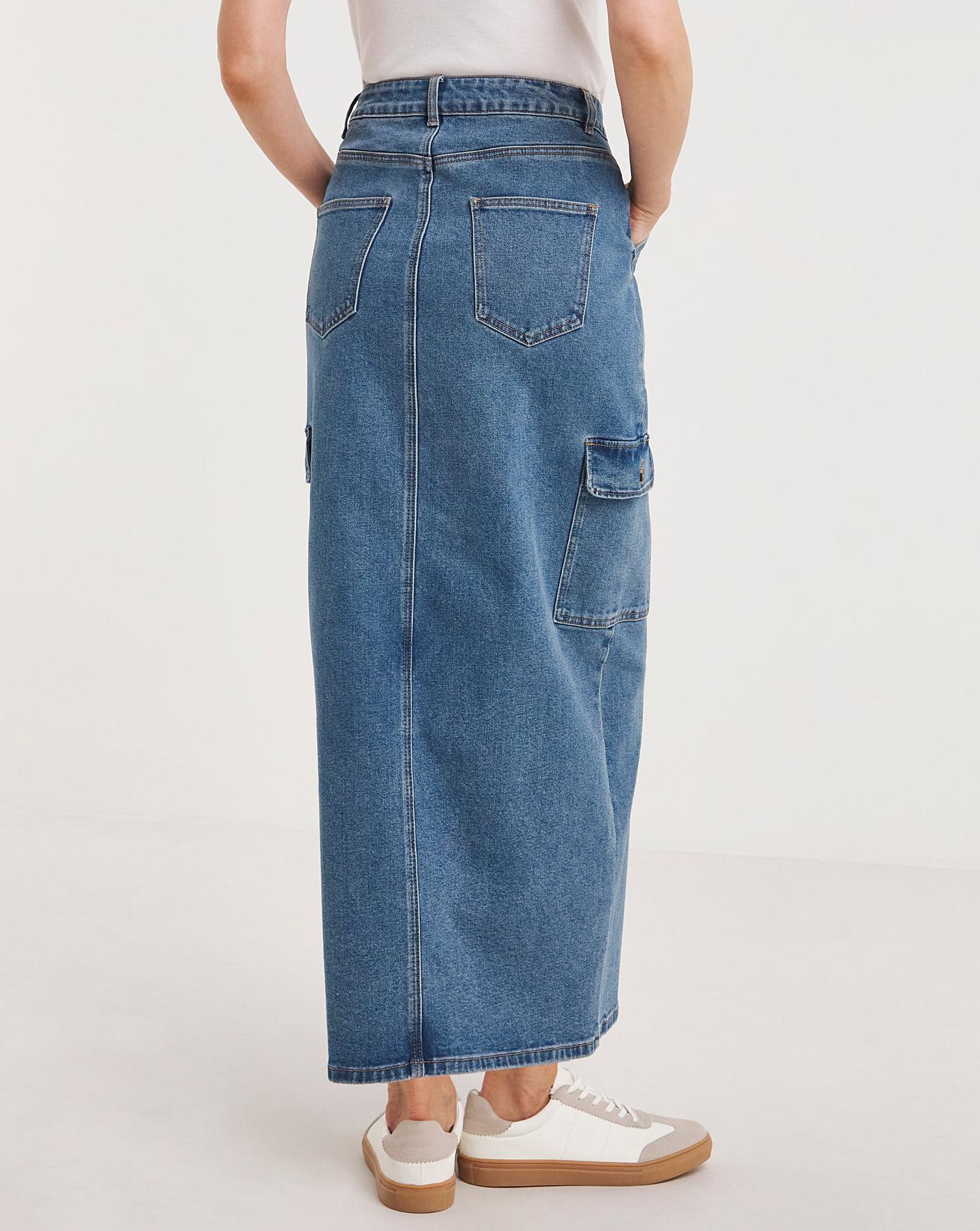 Mid Blue Split Front Cargo Skirt | J D Williams