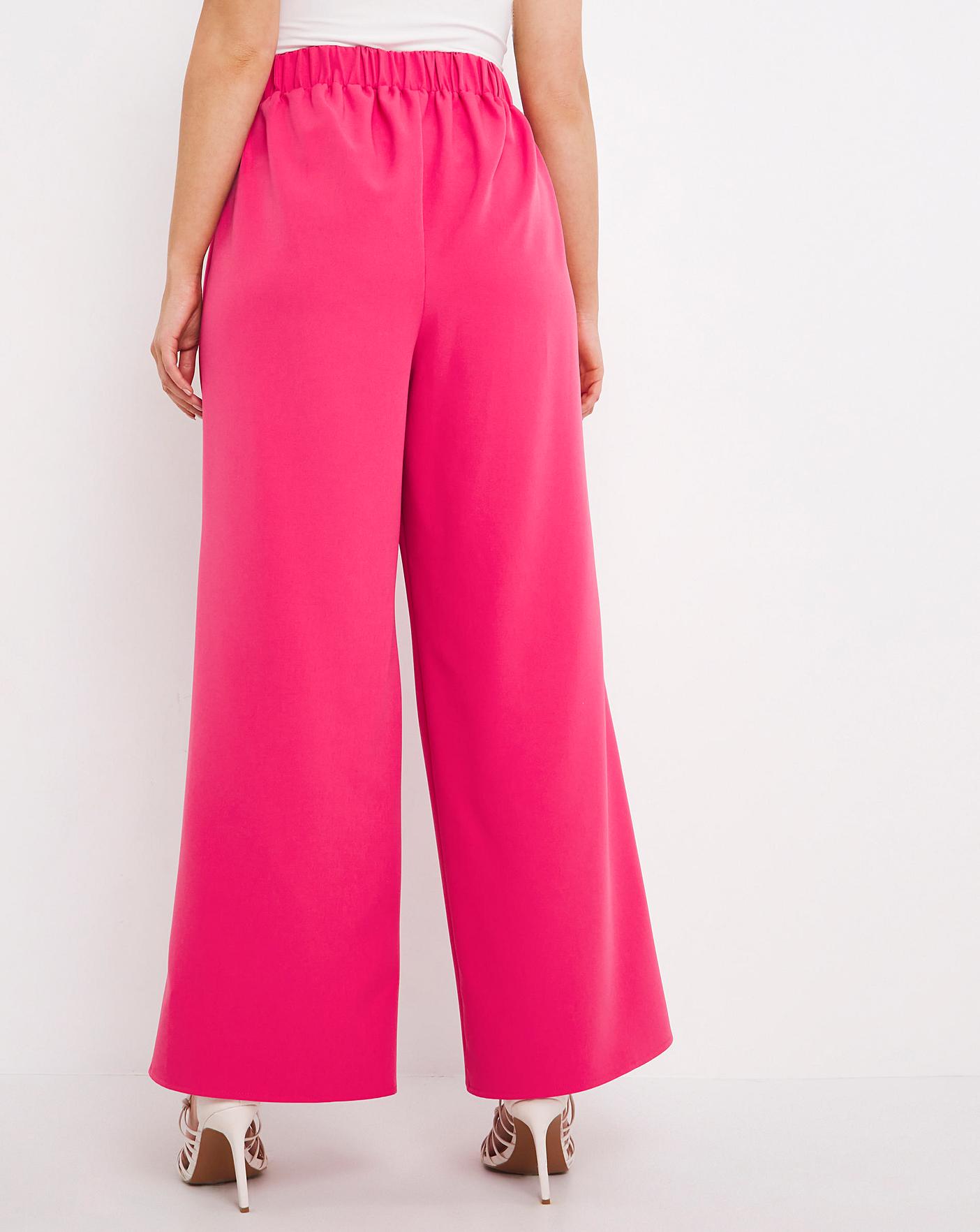 Hot Pink Easy Care Linen Mix Wide Leg Trouser | Simply Be