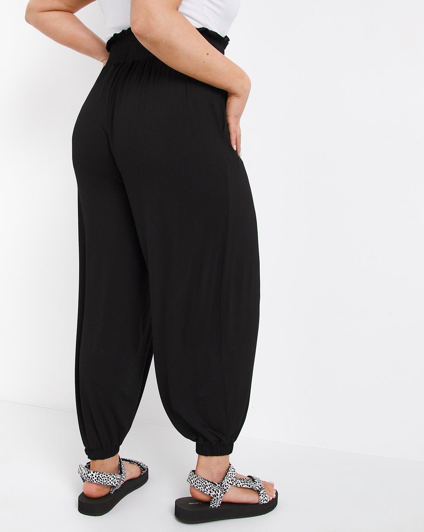 Black Harem Trousers with Shirred Waist 