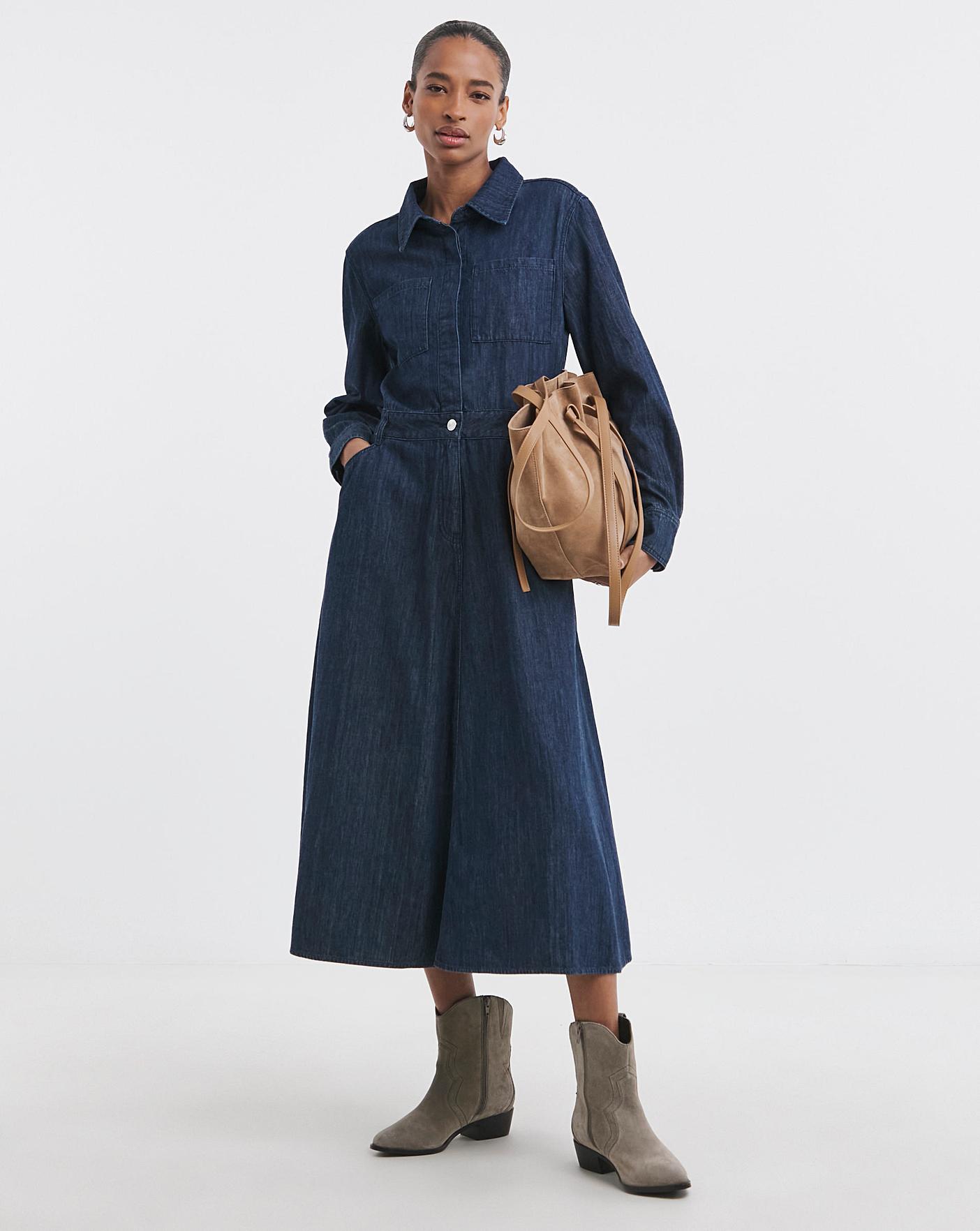 Pure Cotton Indigo A Line Shirt Dress | Oxendales