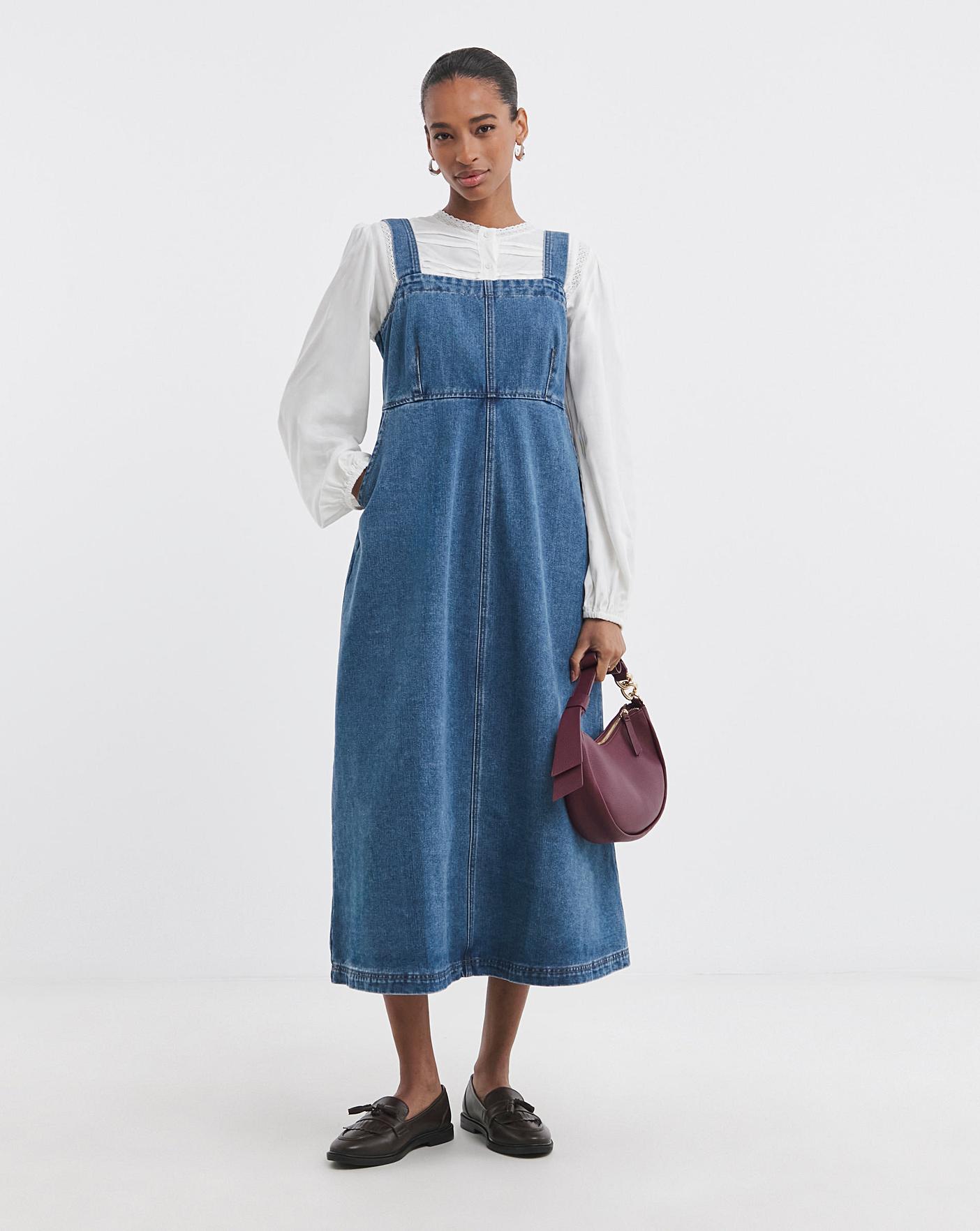 knee length dresses for ladies Denim Overall Midi Dress – Blank Canvas Showroom main image 1