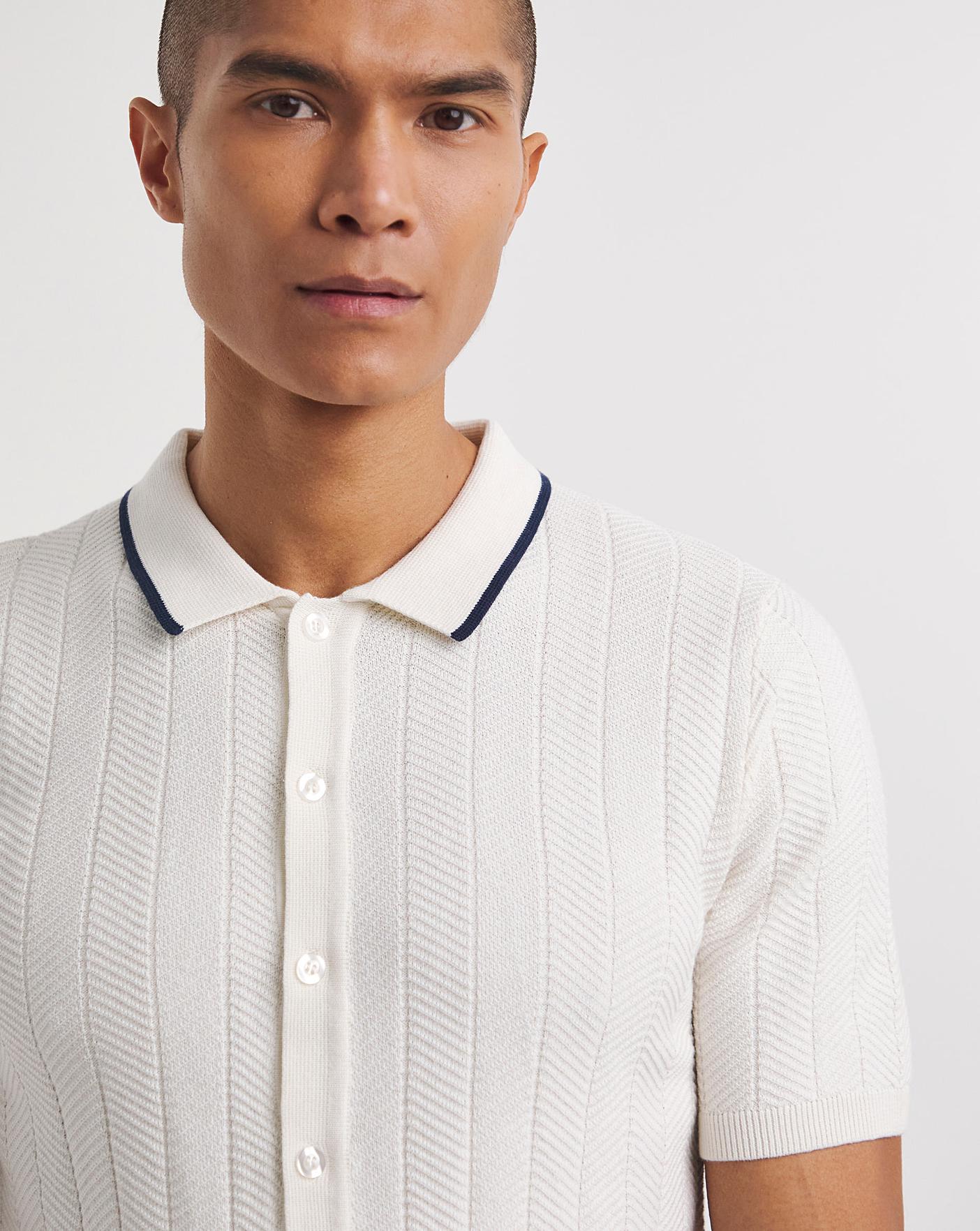 White Textured Full Button Through Polo | J D Williams