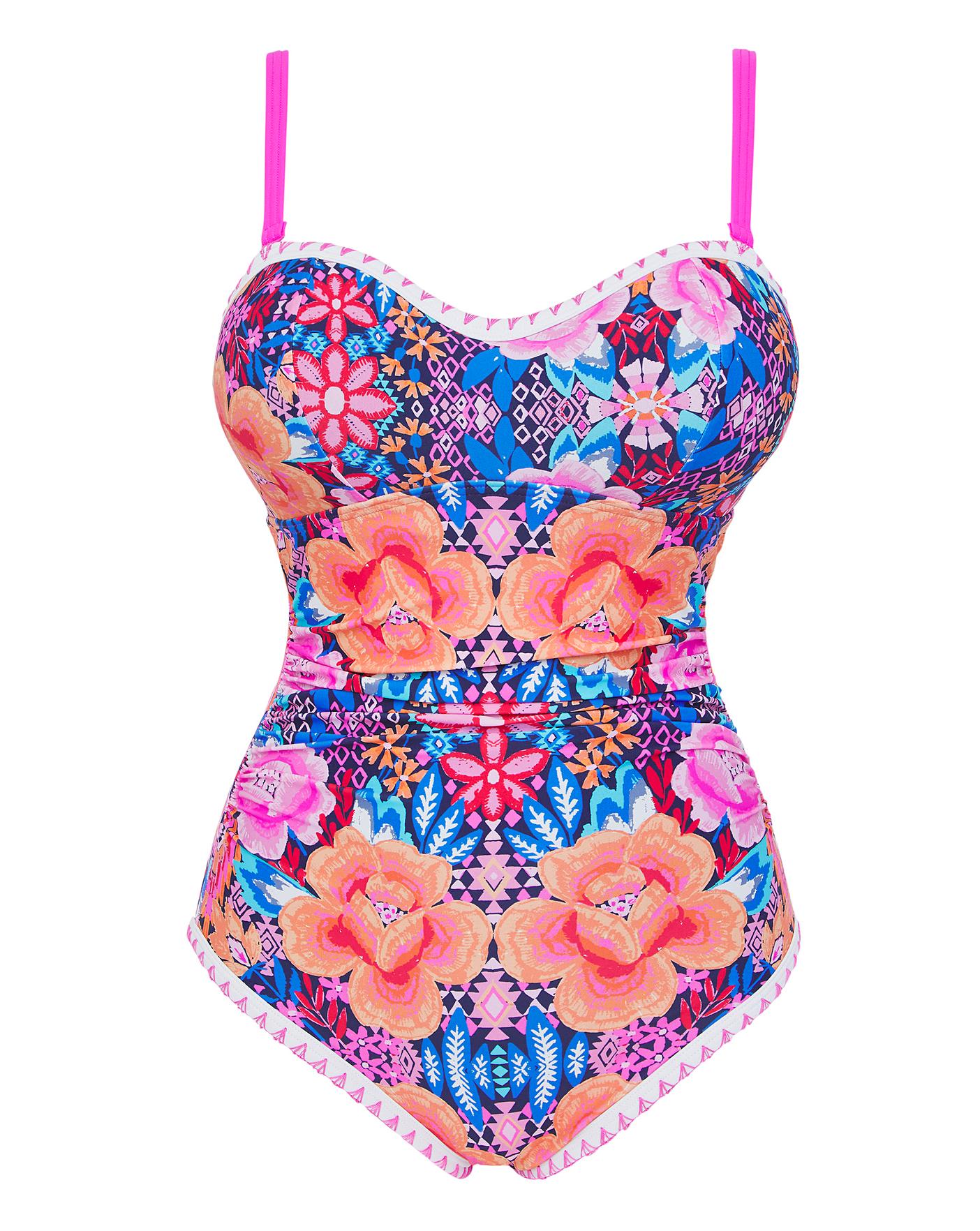 Buy Figleaves Pink Jaipur Bandeau Cutout Swimsuit from Next Luxembourg
