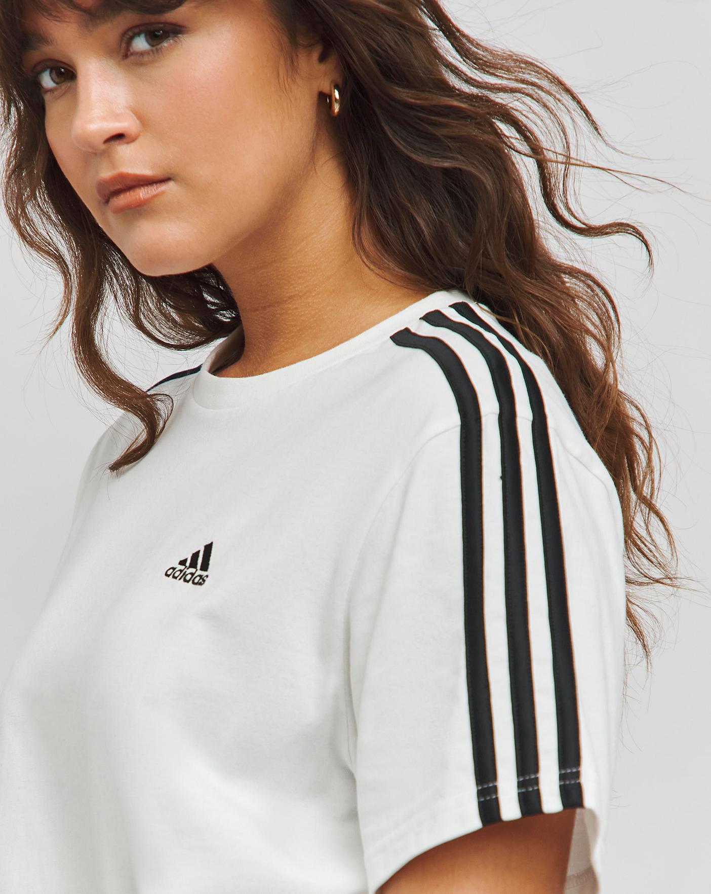 adidas 3 Stripes Boyfriend T-Shirt | Simply Be