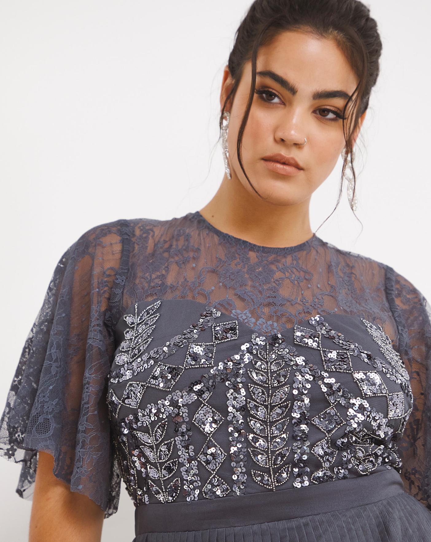 Maya Curve Sequin Lace Midi Dress | Marisota