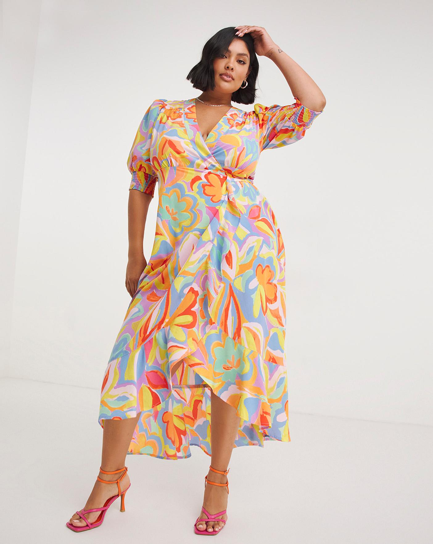 Ruffle Front Wrap Midi Dress