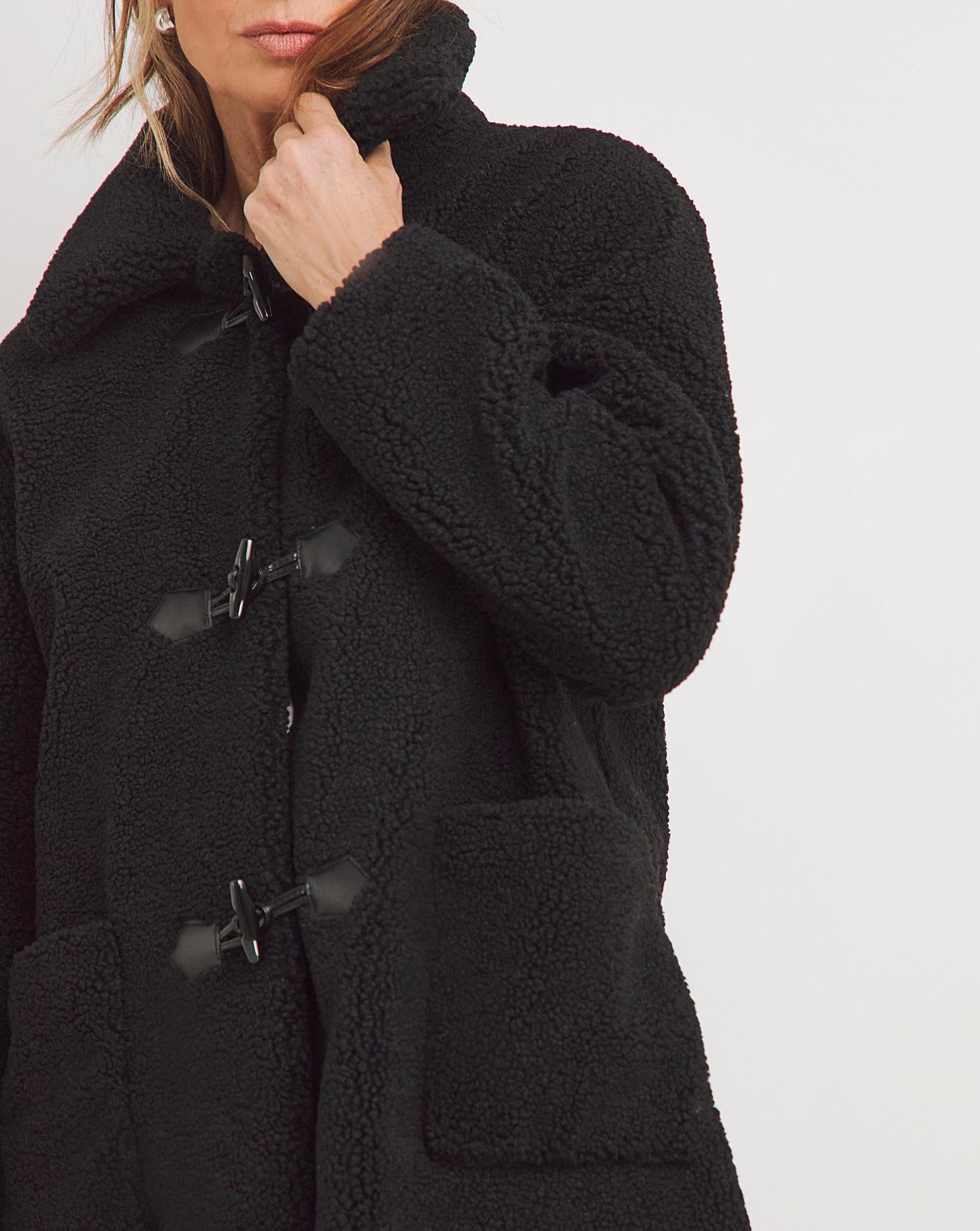 Black mid length teddy coat online