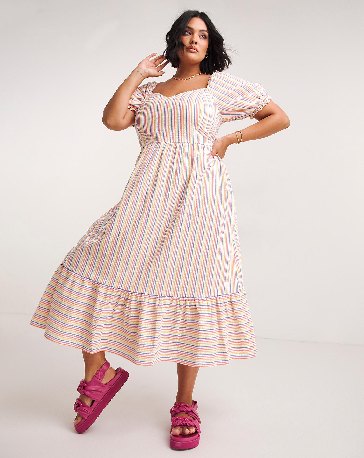 Multi stripe midi clearance dress