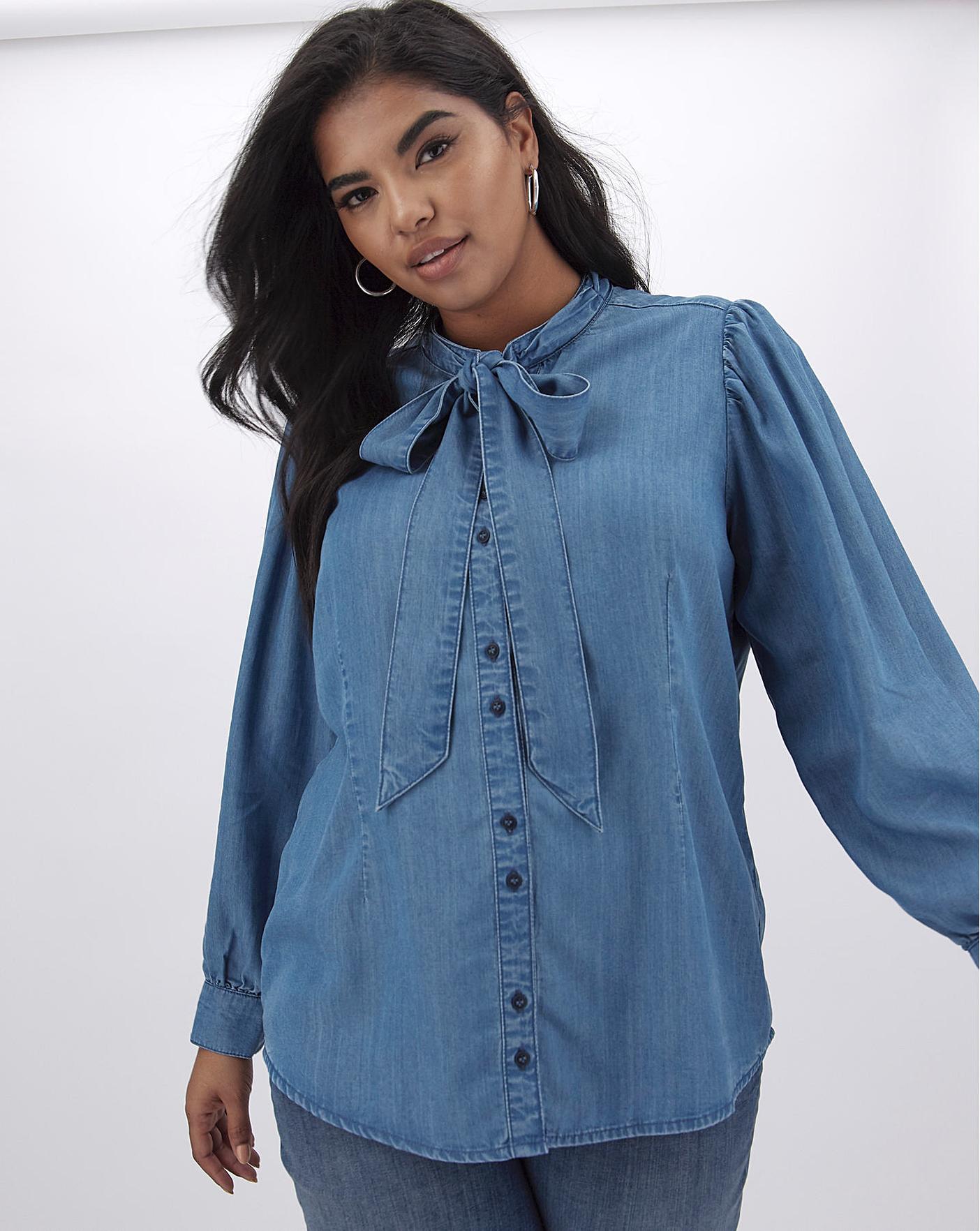 denim shirt puff sleeve