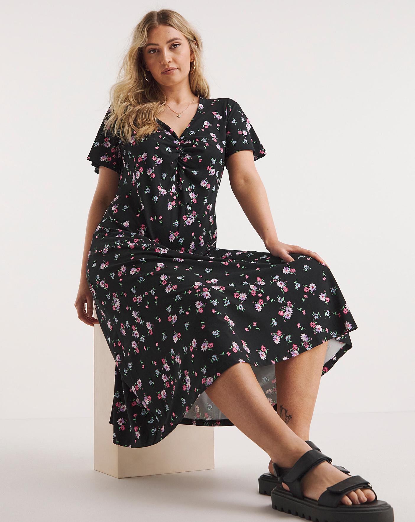 Midi black hotsell floral dress