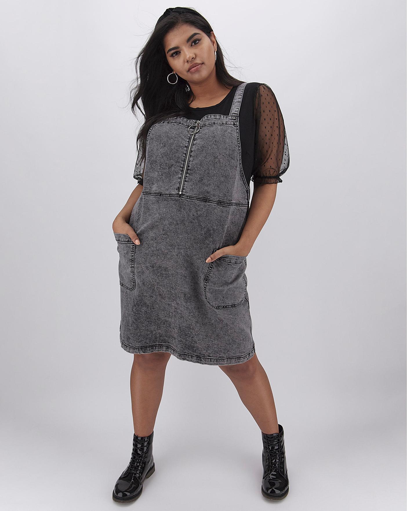 grey denim pinafore dress