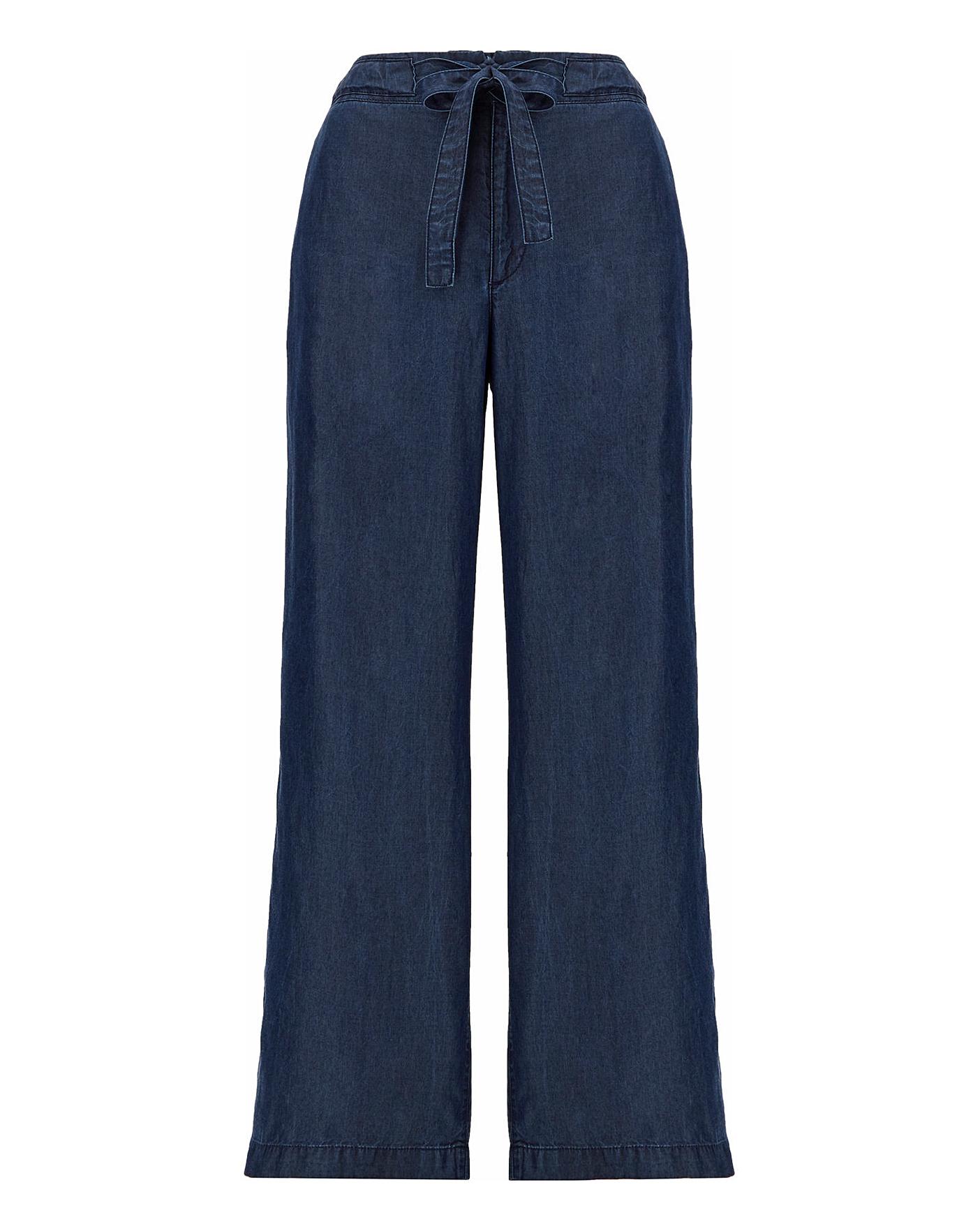 Indigo Lyocell Belted Wide Leg Trousers | Simply Be