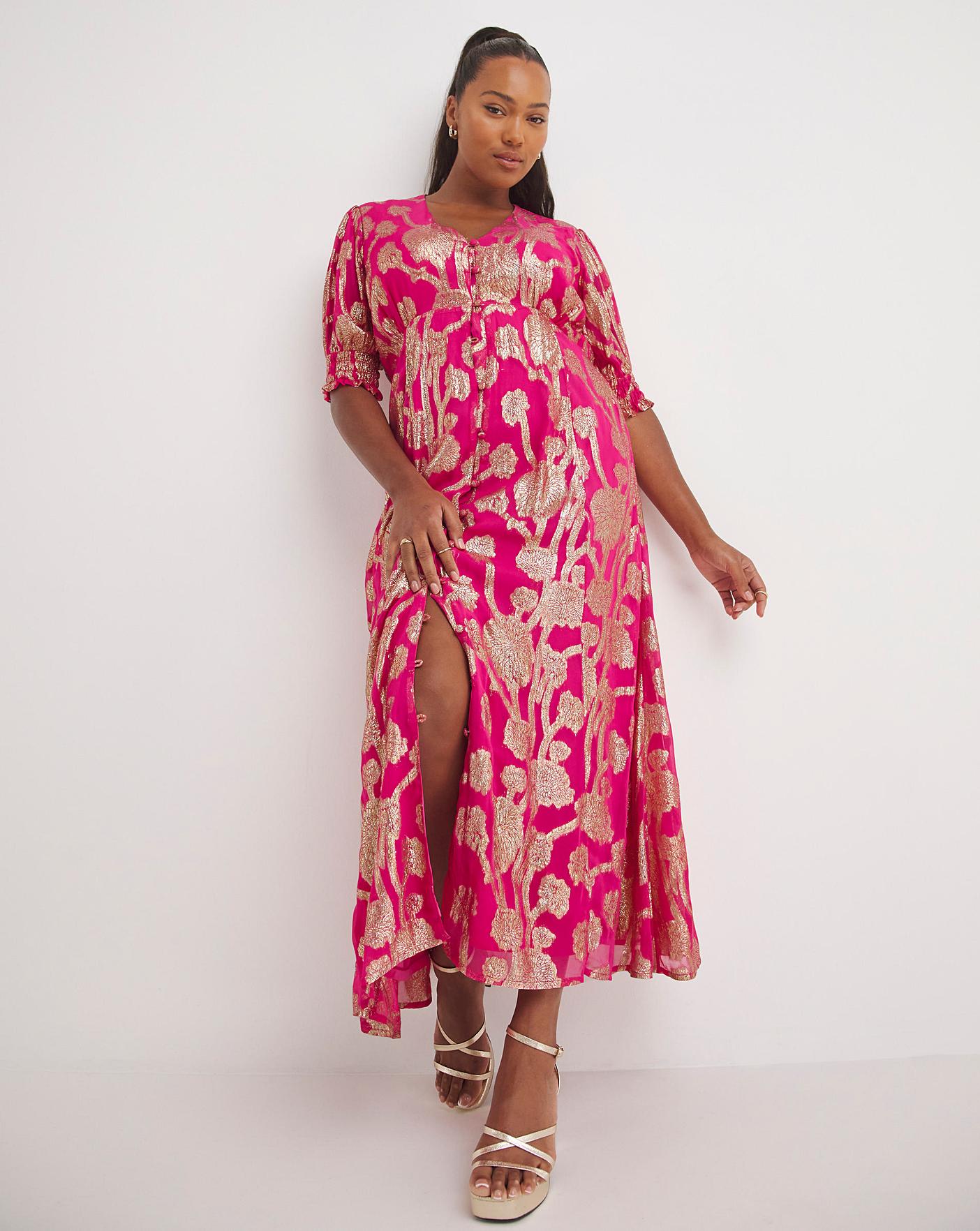 Pink And Gold Jacquard Maxi Dress Fashion World