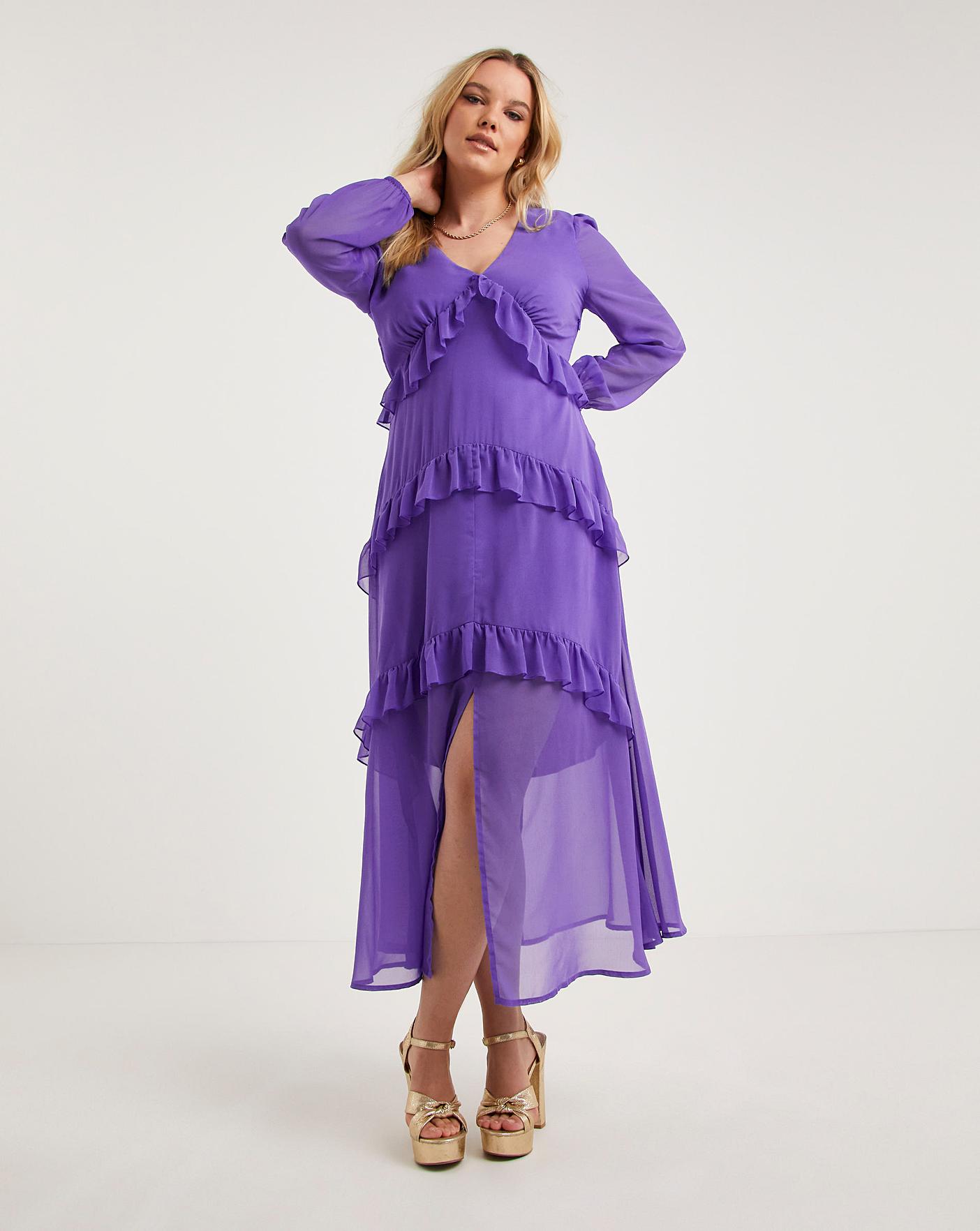 Plus size purple cheap maxi dress with sleeves