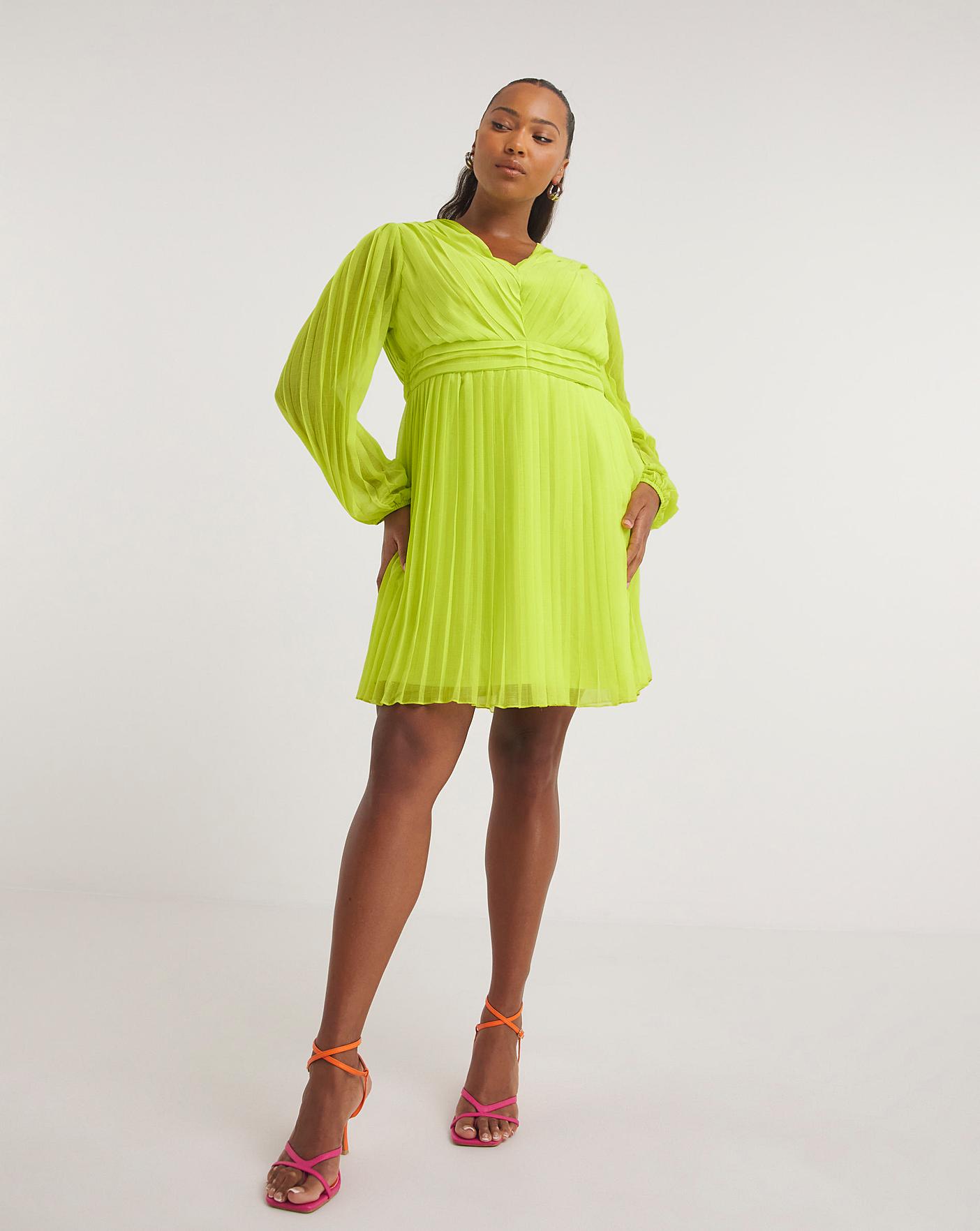 Lime green outlet pleated dress