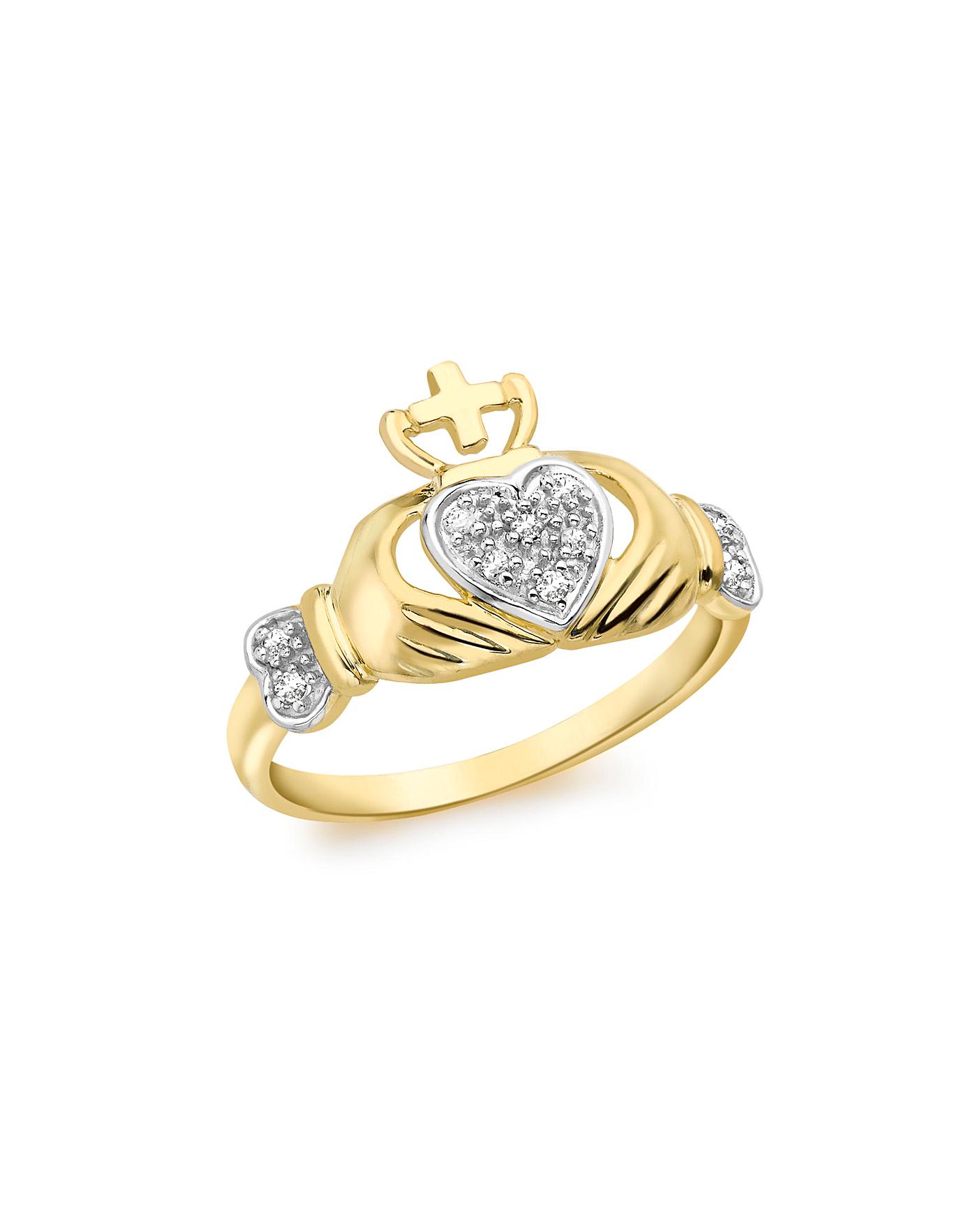 9ct gold and diamond claddagh ring