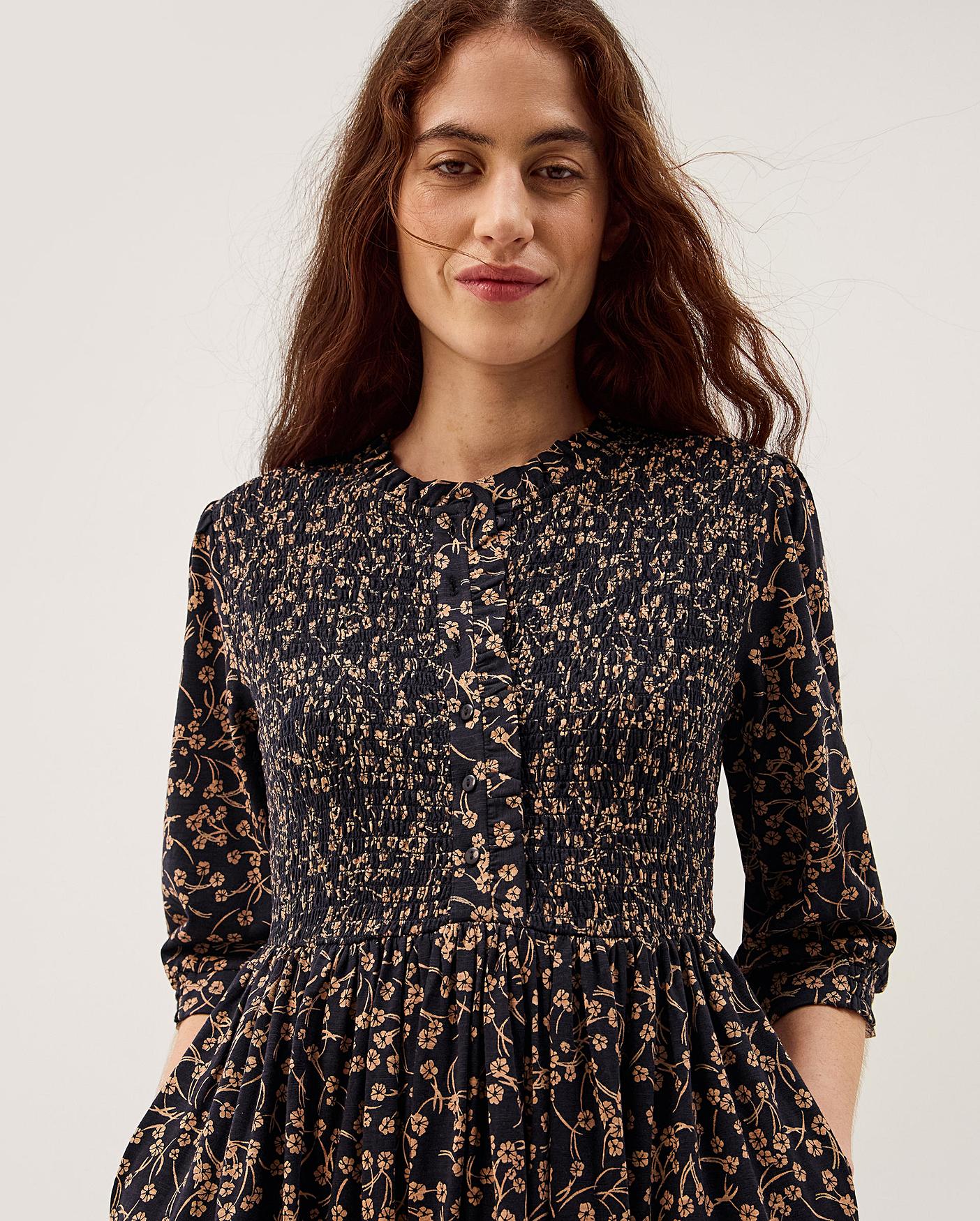 monsoon floral midi dress Hand-painted florals | Puff sleeve