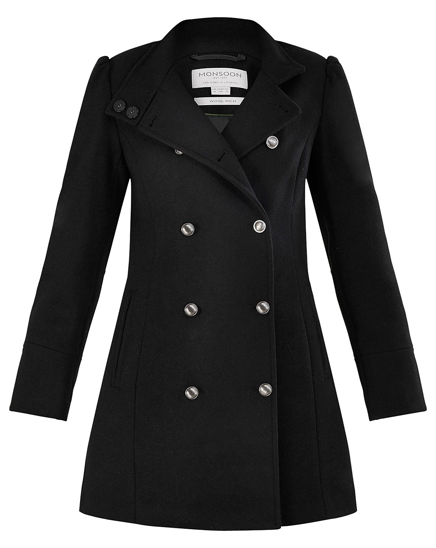 Monsoon Diana Military Wool Pea Coat J D Williams
