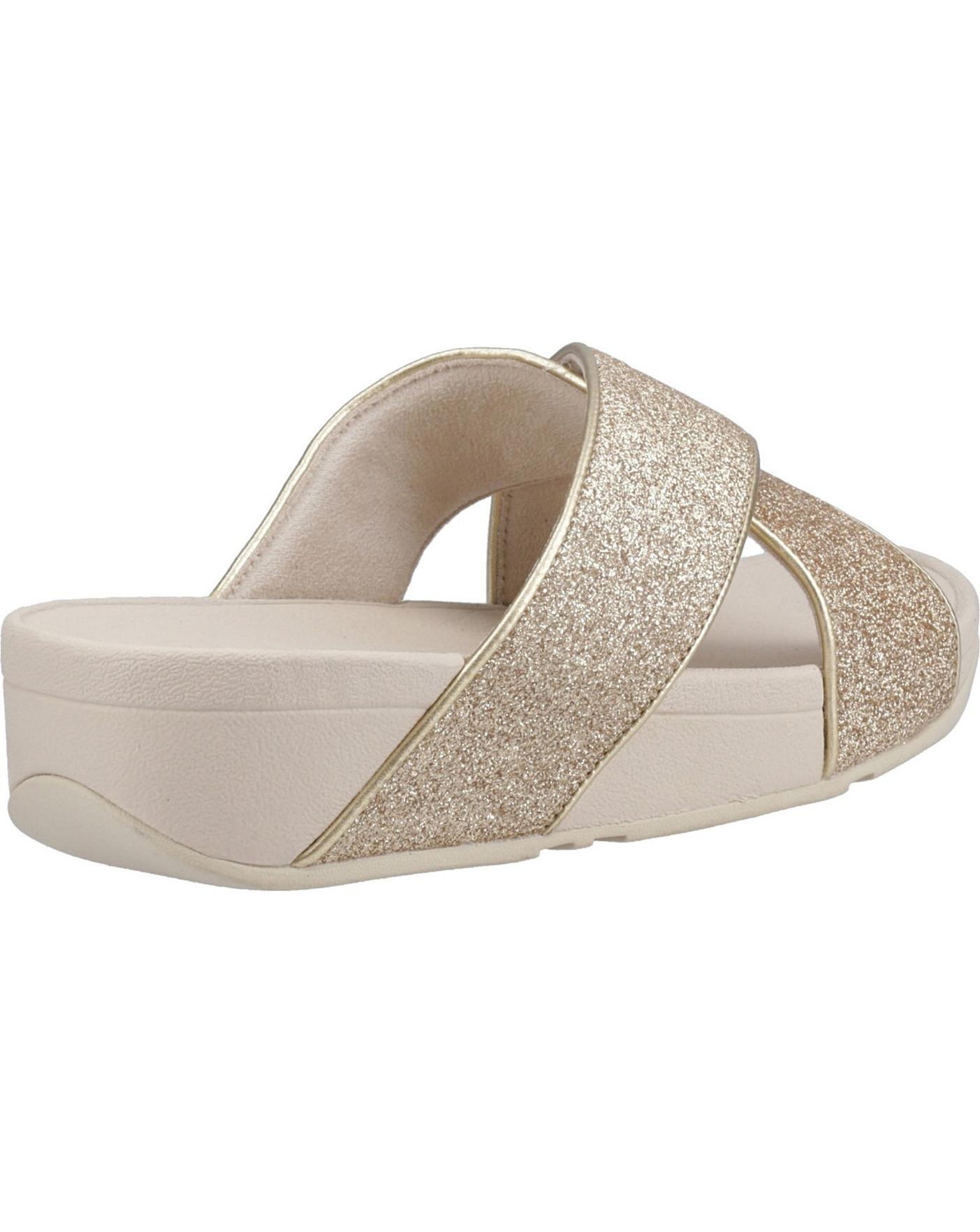 Fitflop Lulu Gold Glitter Slides Wedge Mules For Women FitFlop
