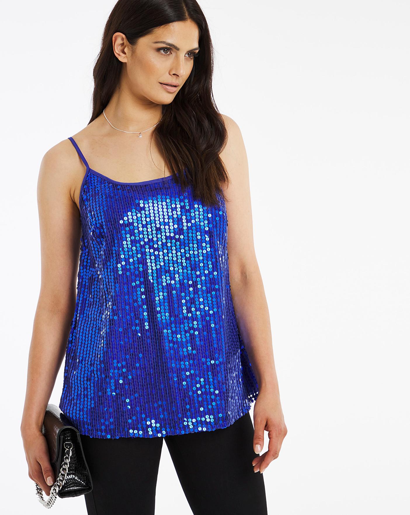 Cobalt Sequin Strappy Cami Top | Oxendales