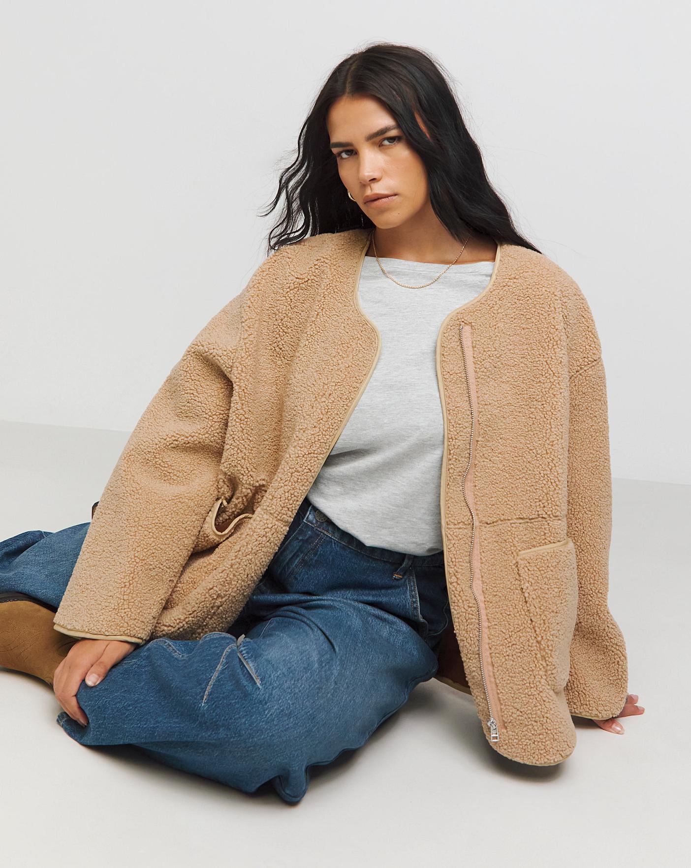 Madewell Camel Brown outlet Bonded Sherpa Teddy Cocoon Oversized Chunky Coat Jacket