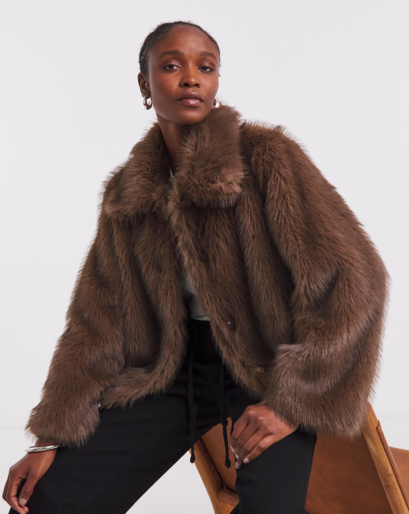 Simply Be Chocolate Short Fur Coat | Oxendales