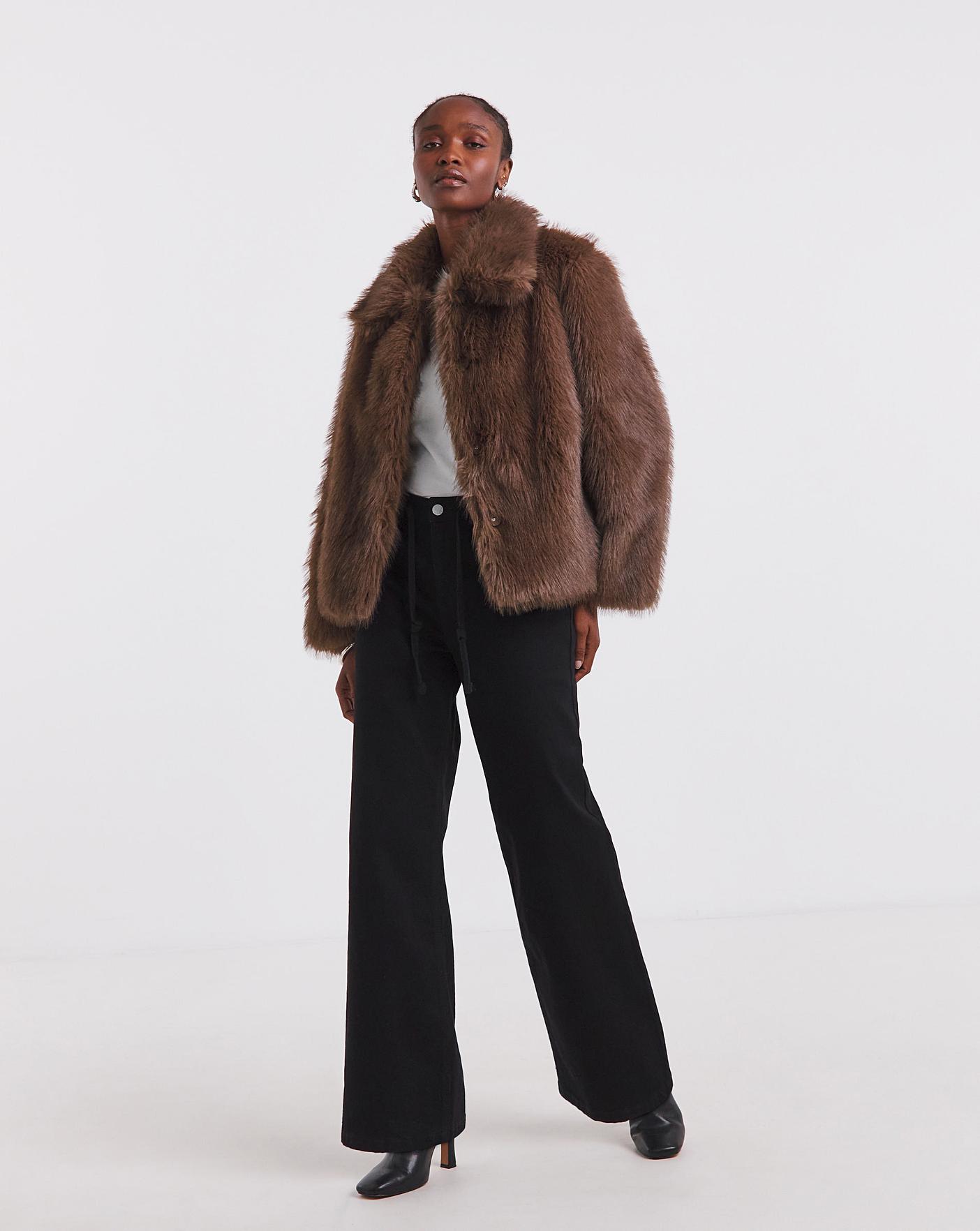 Simply Be Chocolate Short Fur Coat | Oxendales