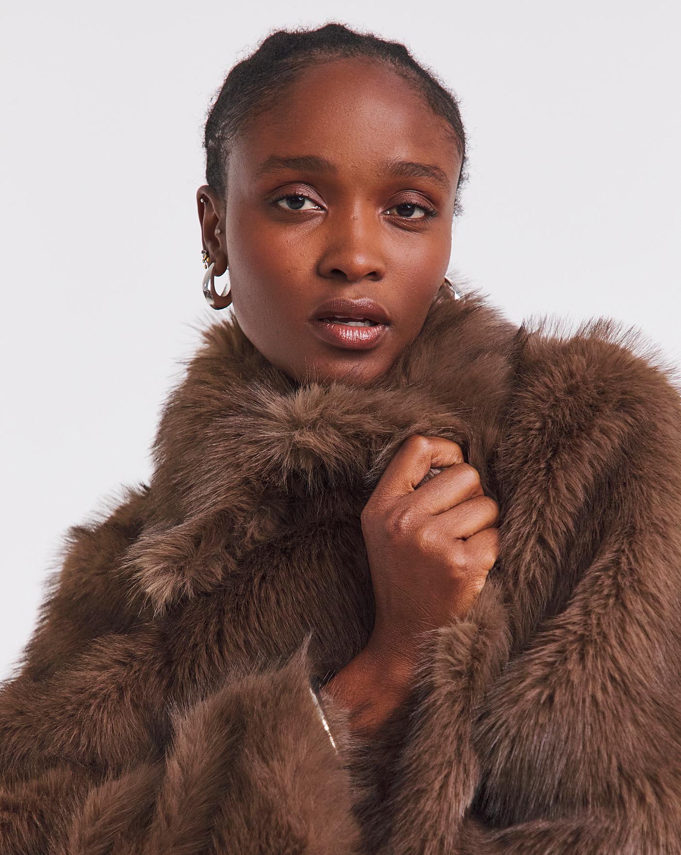 Simply Be Chocolate Short Fur Coat | Oxendales