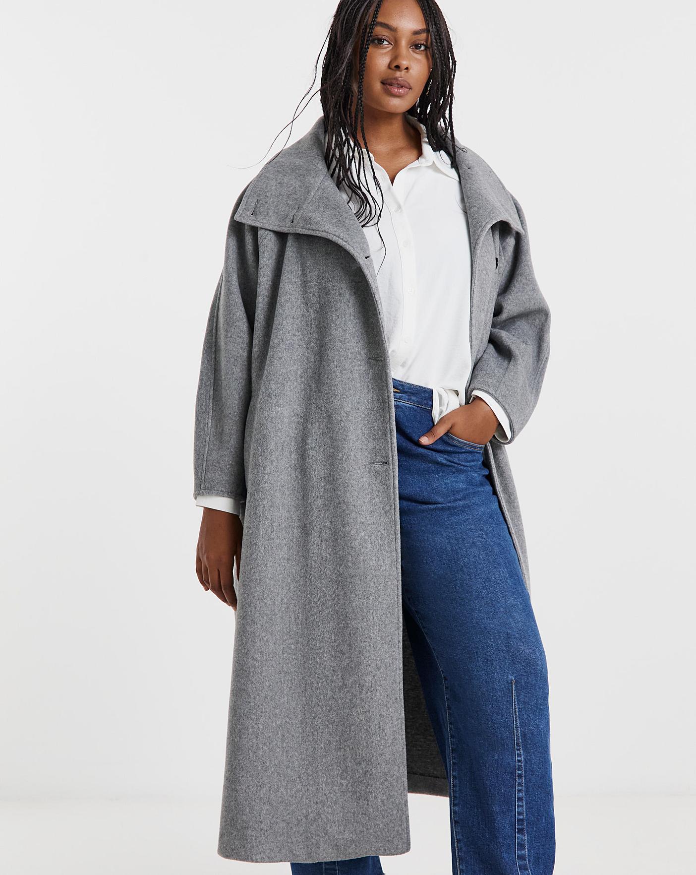 epine volume wool coat グレー Boiled Wool Coat, light gray melange | Ulla Popken