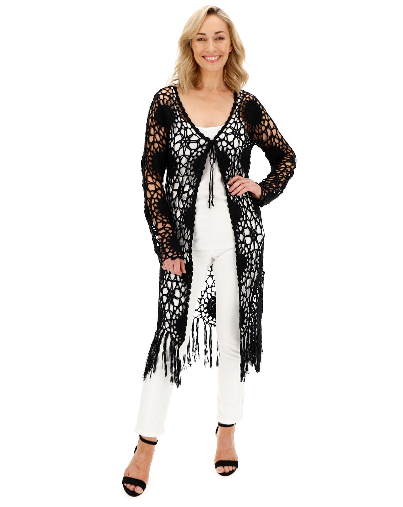 long black crochet cardigan